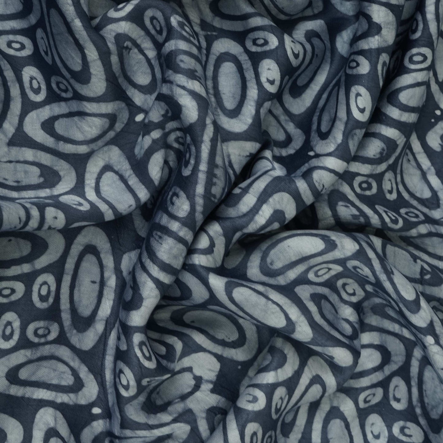 Indigo Circle Batik Print Modal Satin Fabric EEG-32464