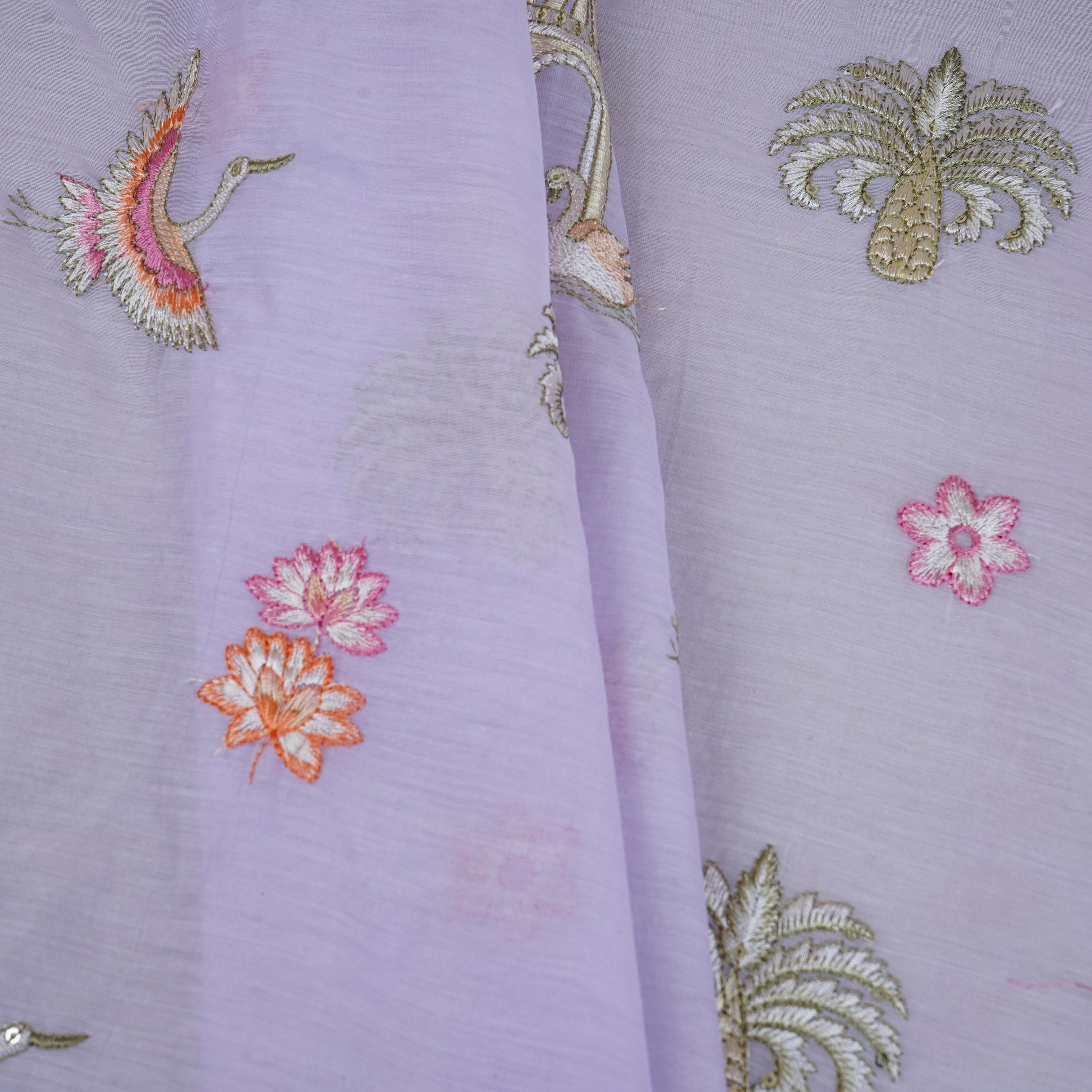 Lavender Temple Embroidery Chanderi Fabric DC-30564 - TradeUNO