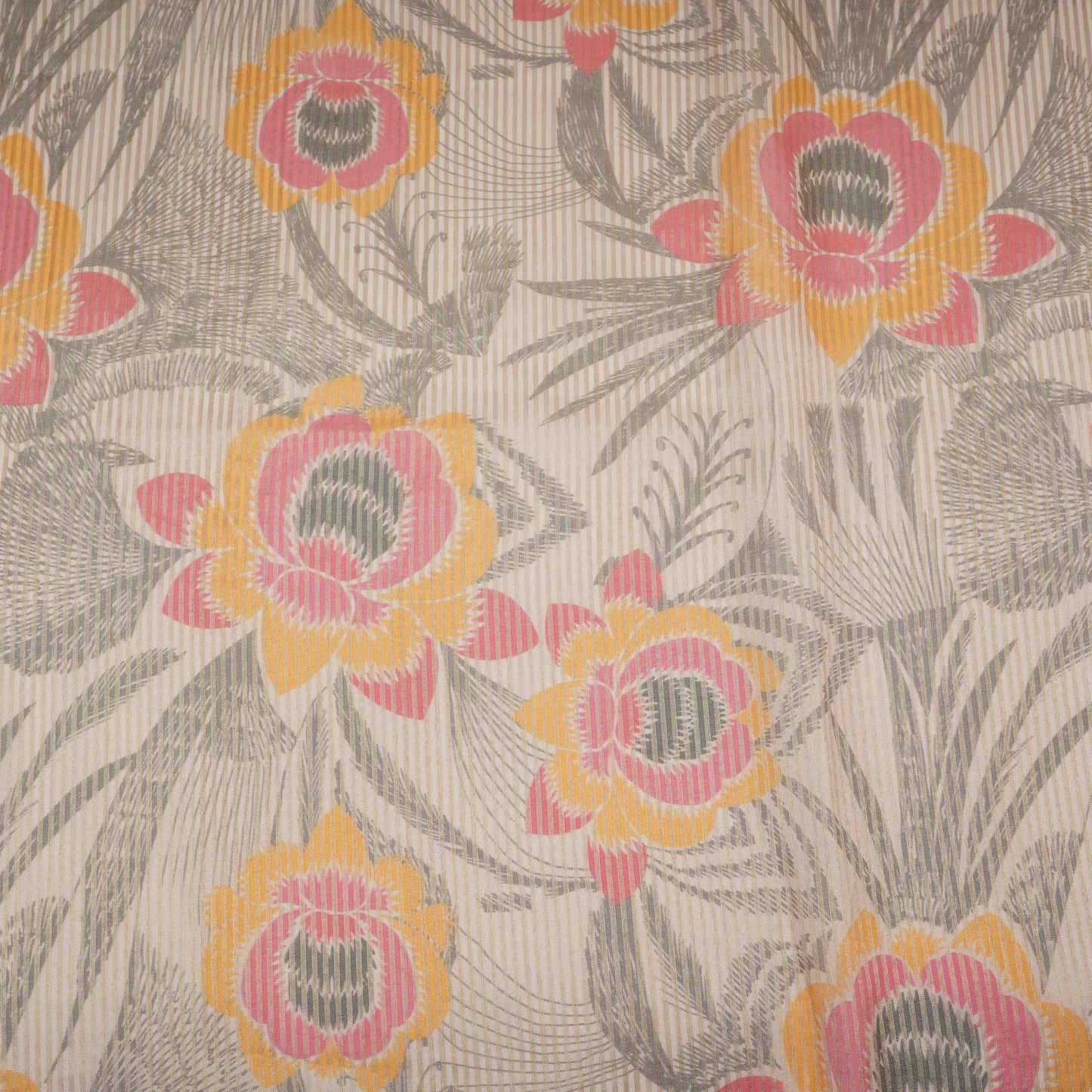 Grey floral with stripes print Organza Fabric VP-32009