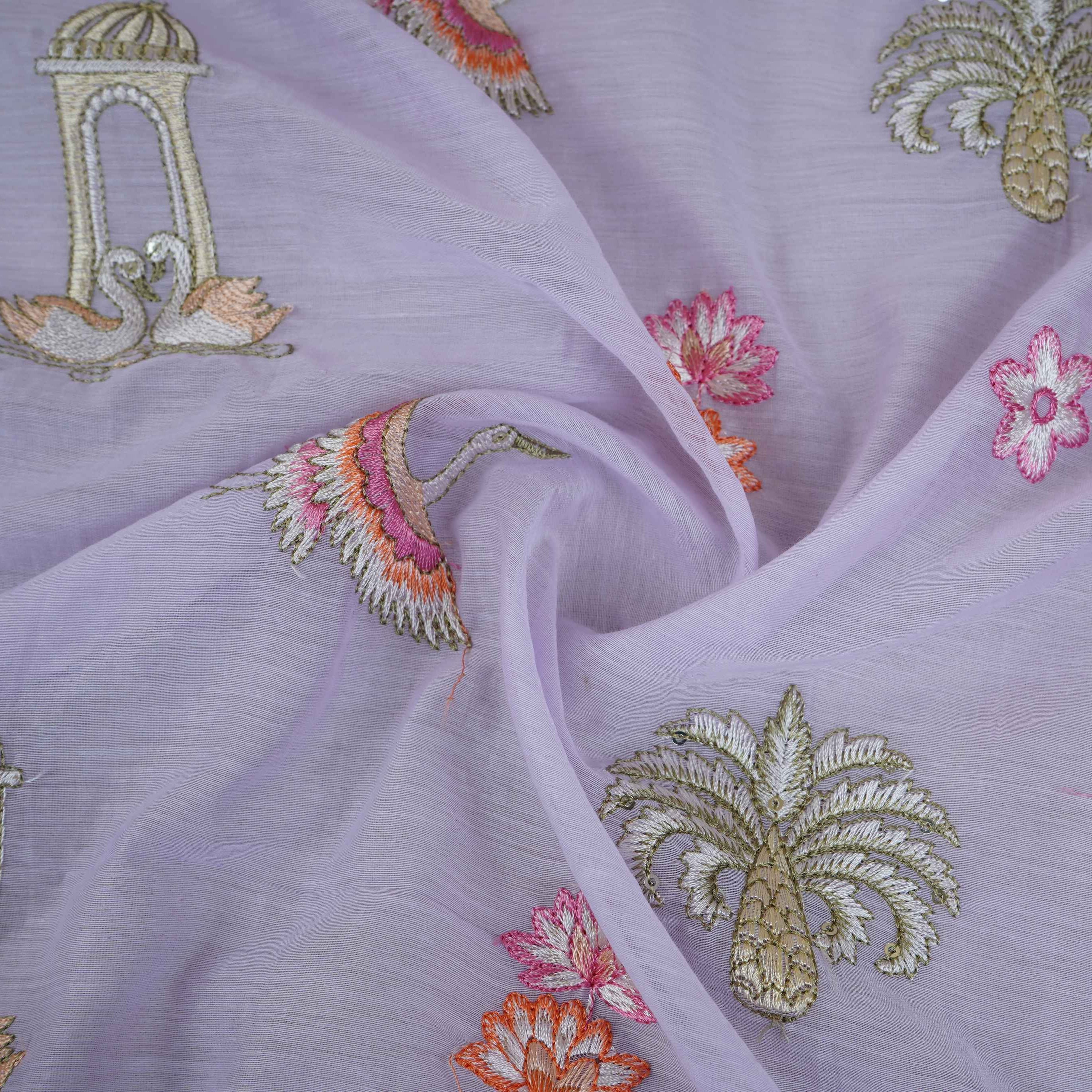 Lavender Temple Embroidery Chanderi Fabric DC-30564 - TradeUNO