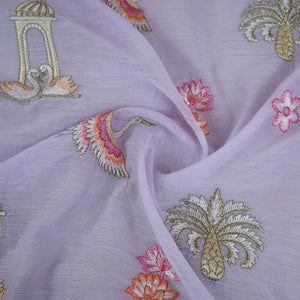 Lavender Temple Embroidery Chanderi Fabric DC-30564 - TradeUNO