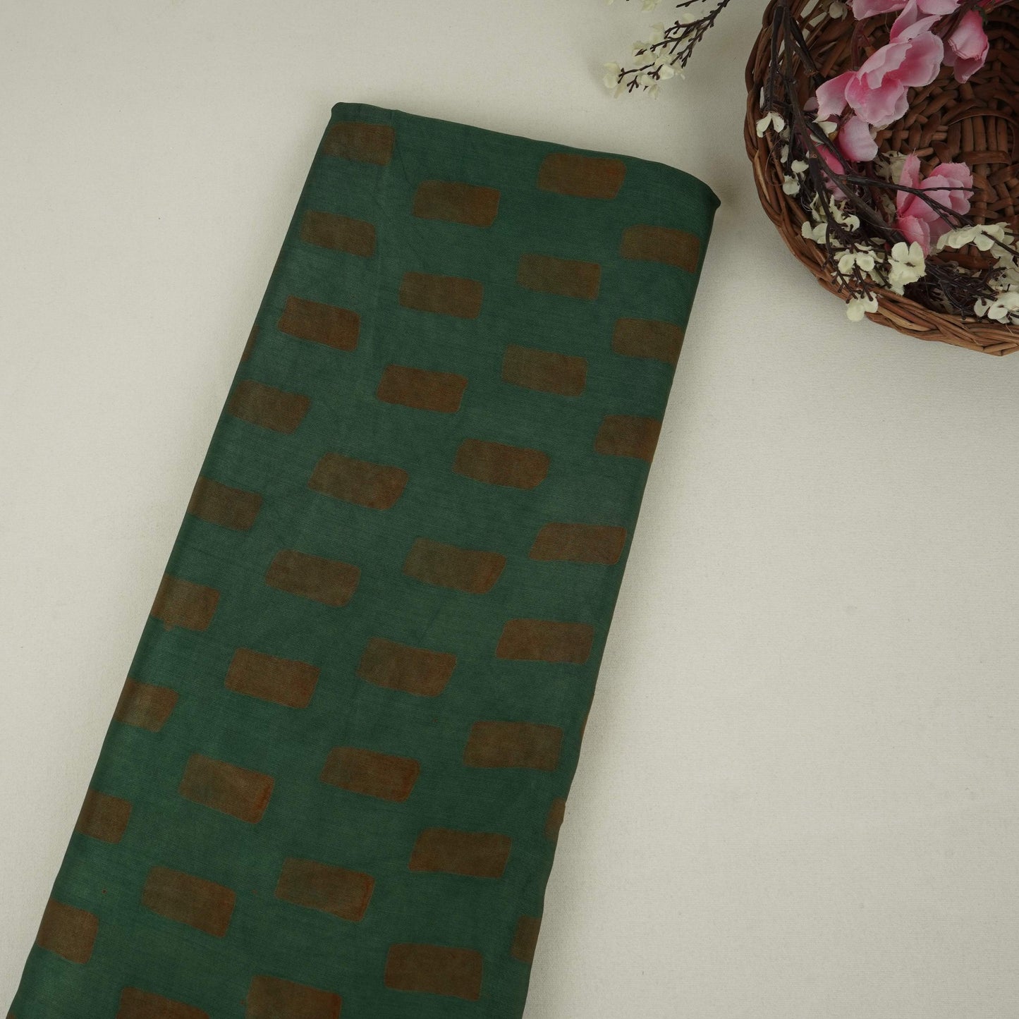 Dark Green Handblock Batik Print Modal Satin Fabric EEG-32465