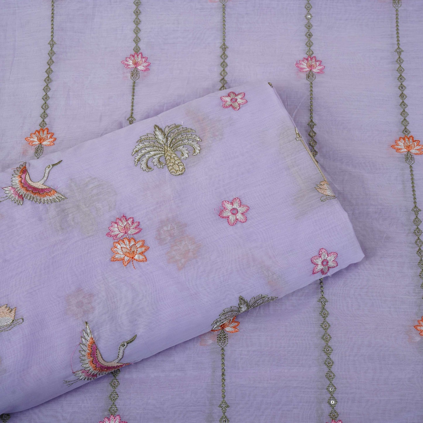 Lavender Temple Embroidery Chanderi Fabric DC-30564