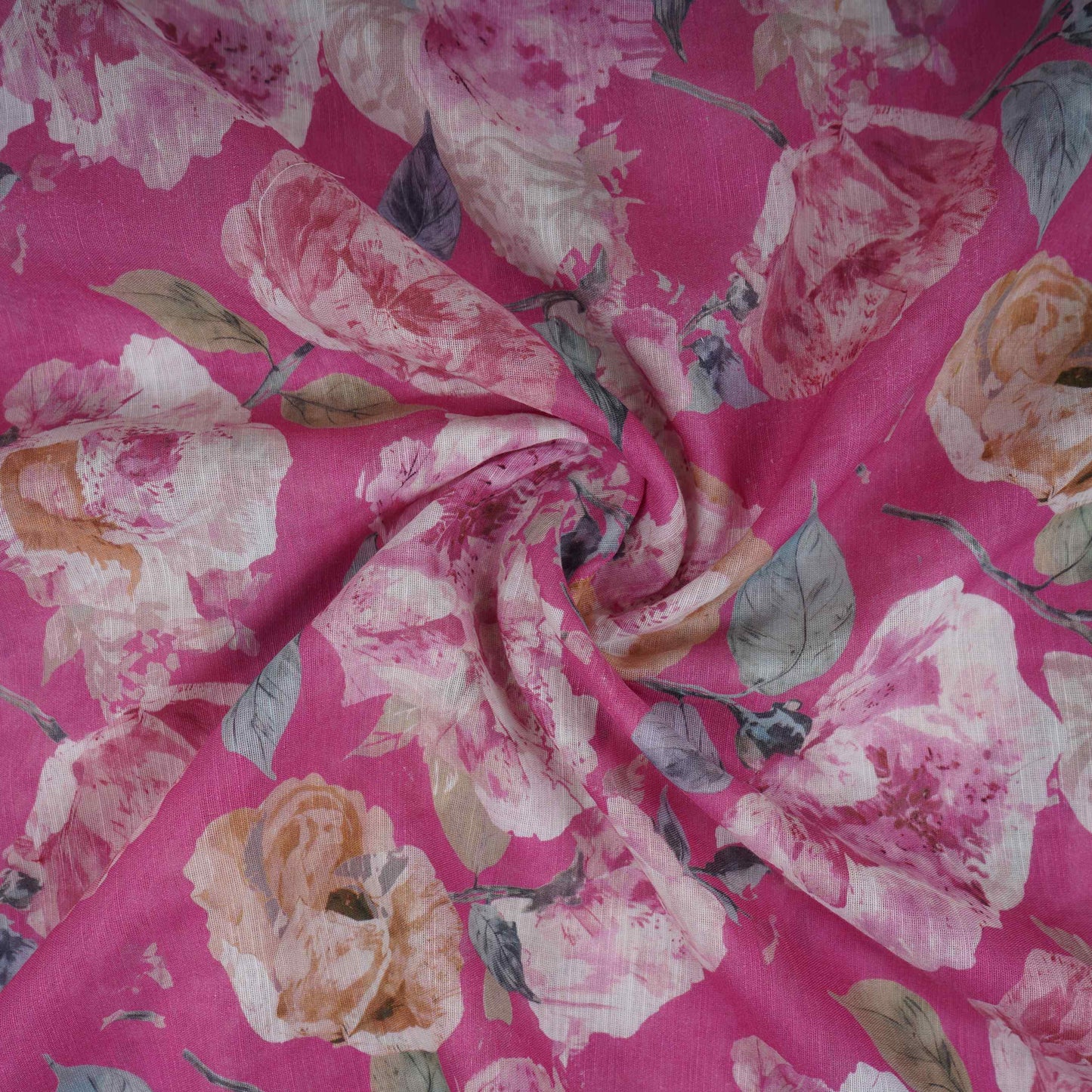 Rani Pink Floral Print Cotton Linen Fabric RT-30907