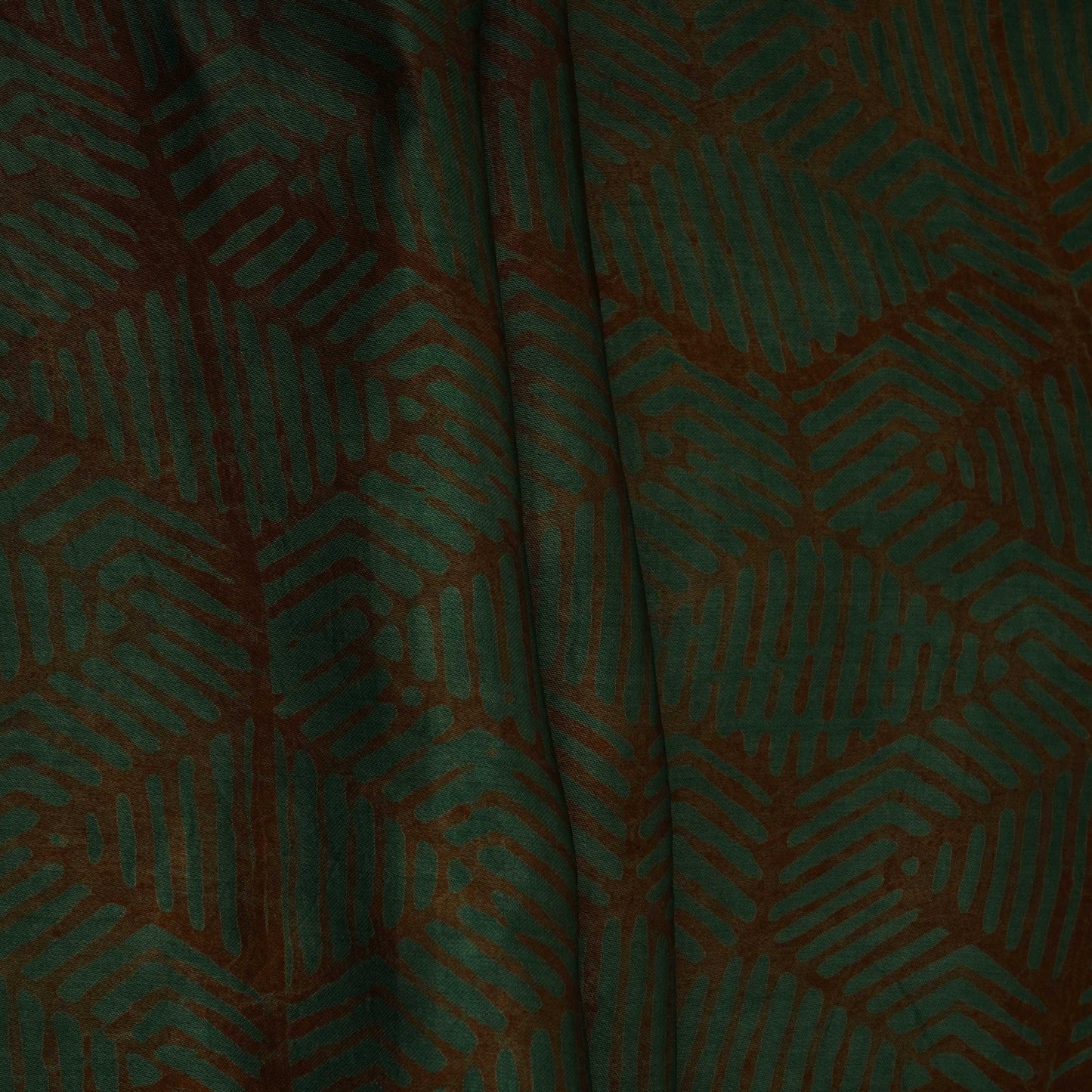 Dark Green Abstract Batik Print Modal Satin Fabric EEG-32486