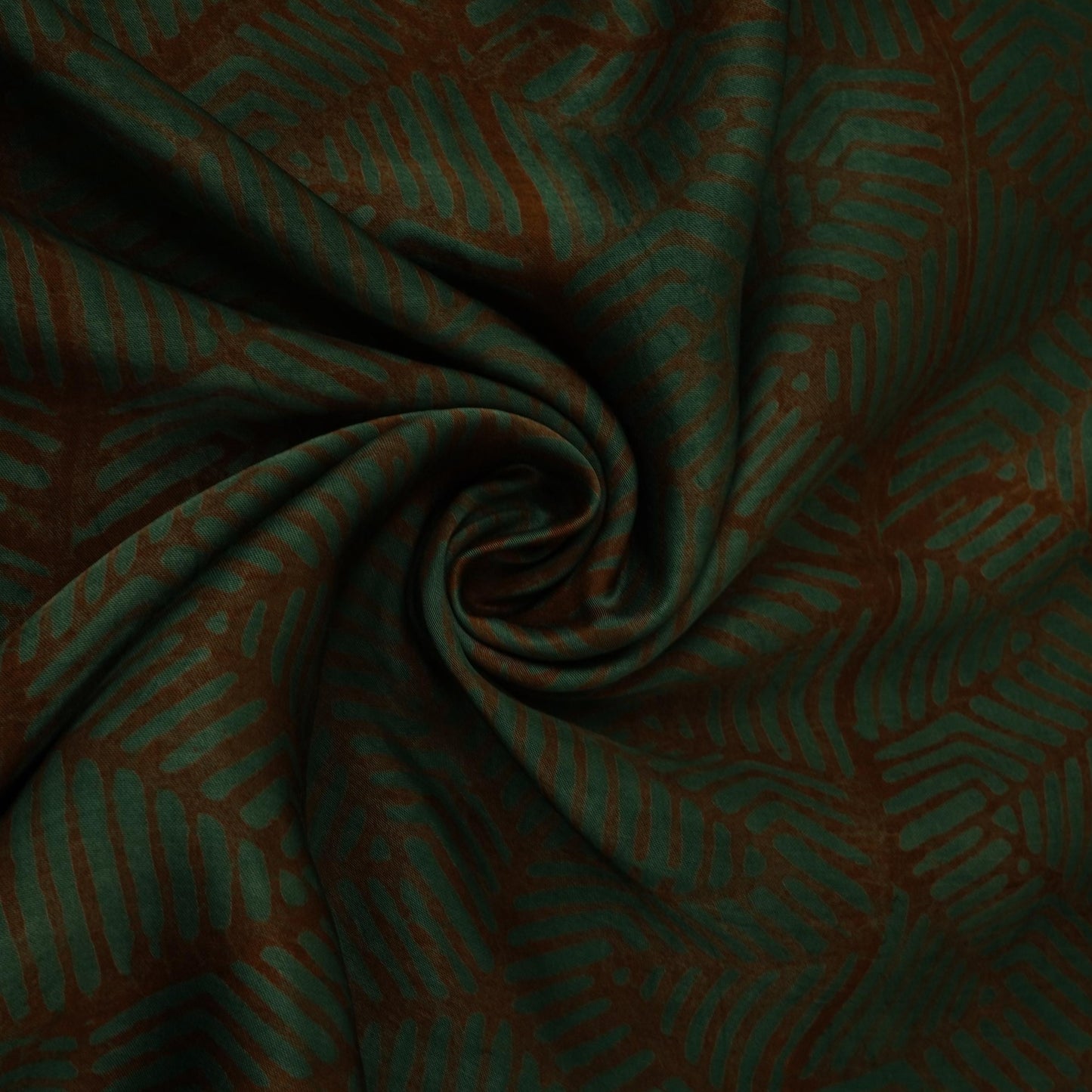 Dark Green Abstract Batik Print Modal Satin Fabric EEG-32486