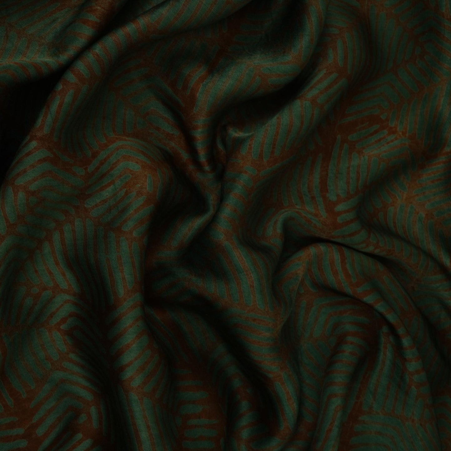 Dark Green Abstract Batik Print Modal Satin Fabric EEG-32486