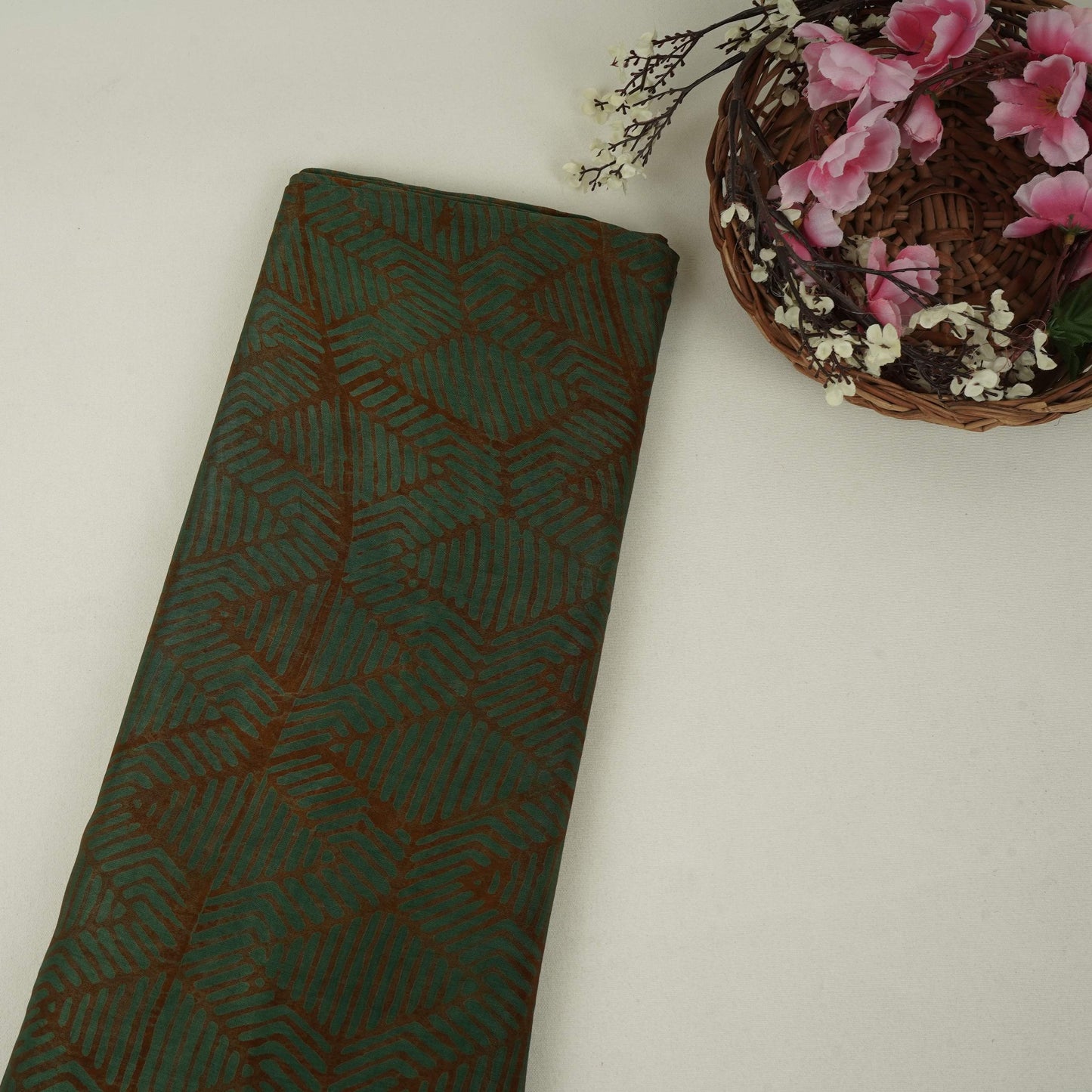Dark Green Abstract Batik Print Modal Satin Fabric EEG-32486
