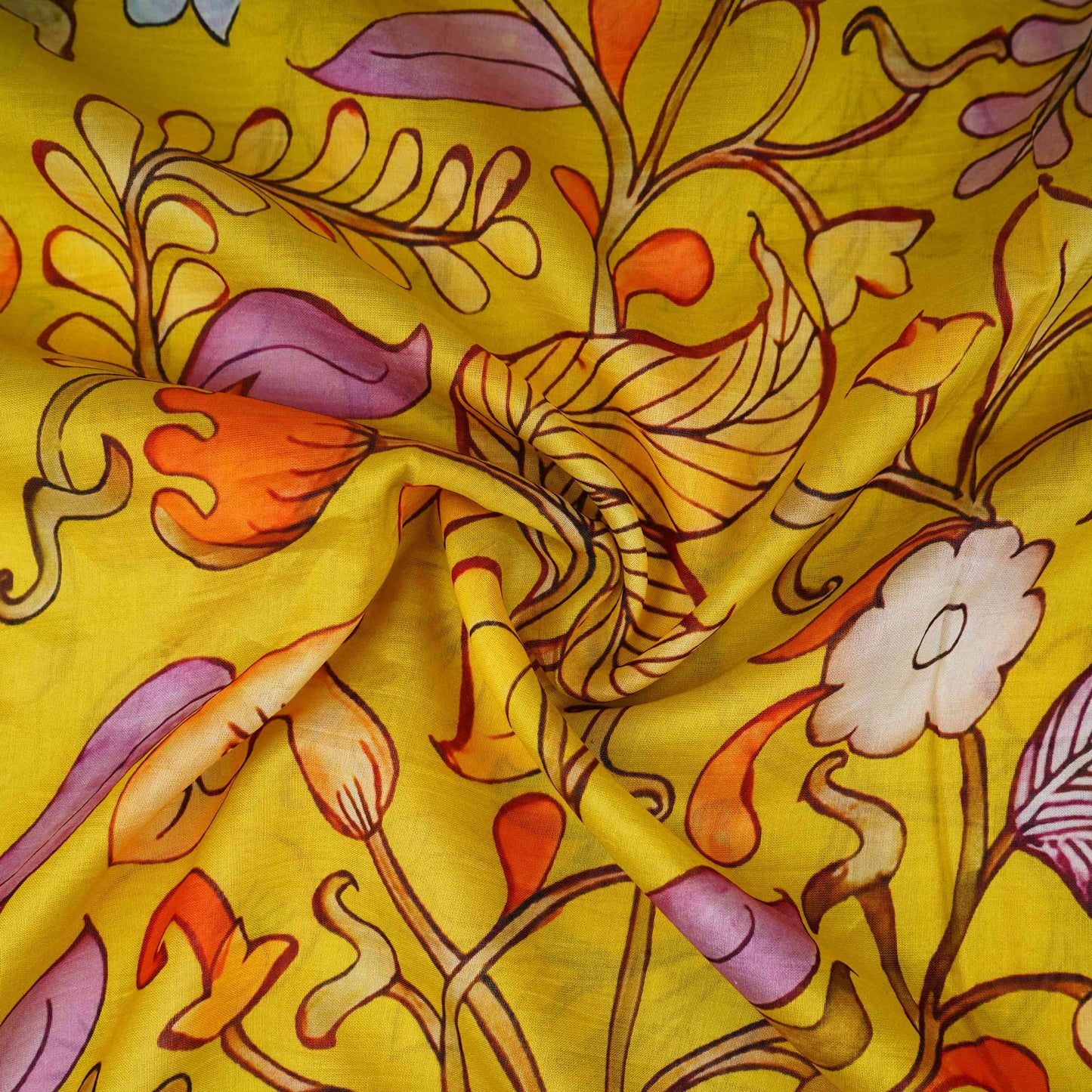 Lime Green Kalamkari Print Pure 70gm Chanderi Fabric VF-30894 - TradeUNO