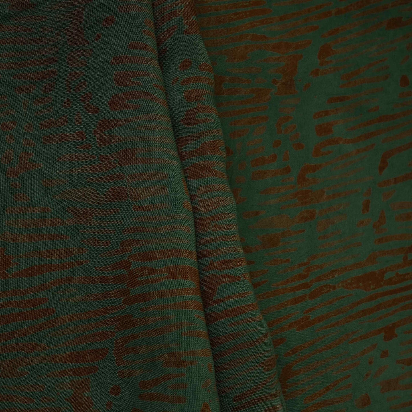 Dark Green Batik Print Modal Satin Fabric EEG-32487