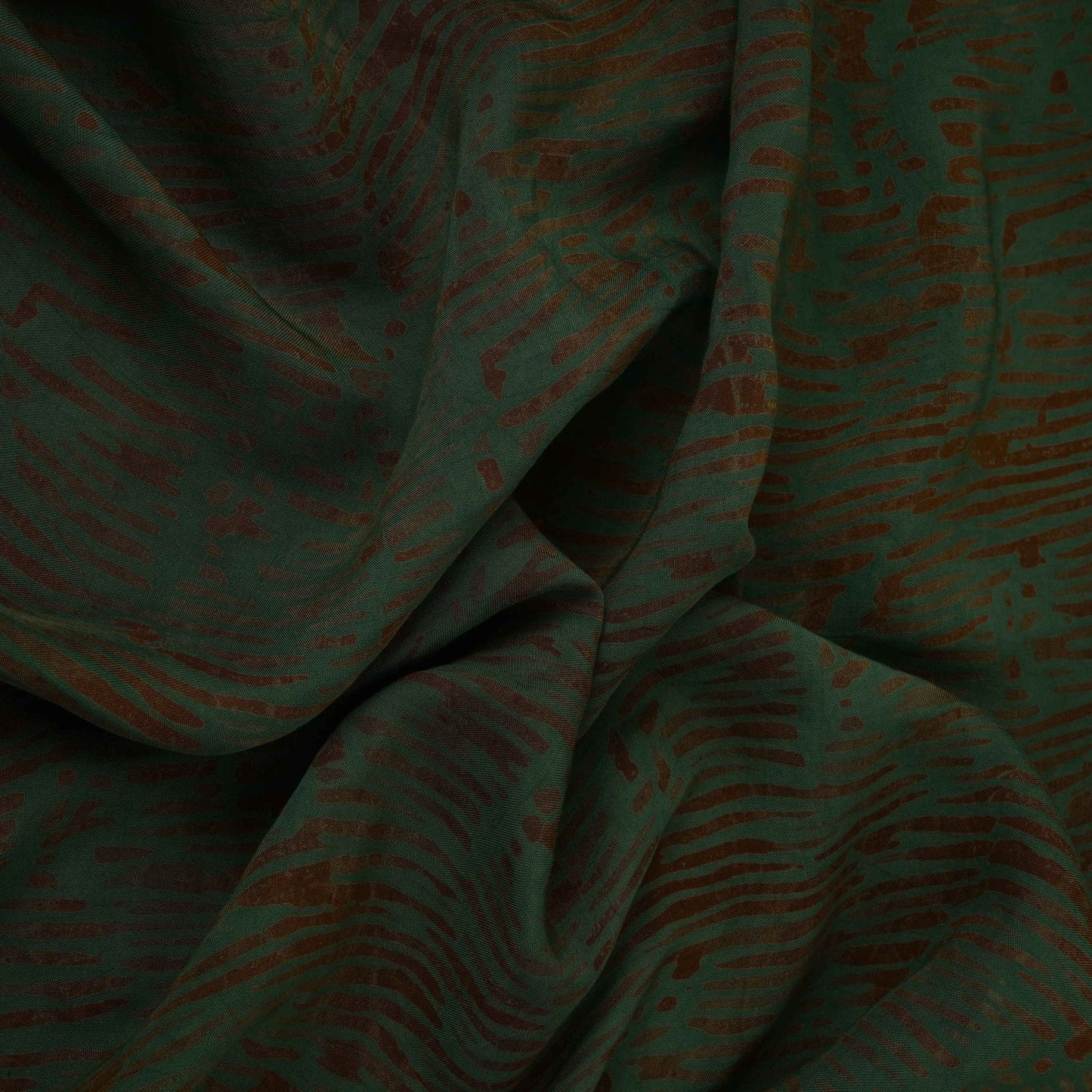Dark Green Batik Print Modal Satin Fabric EEG-32487