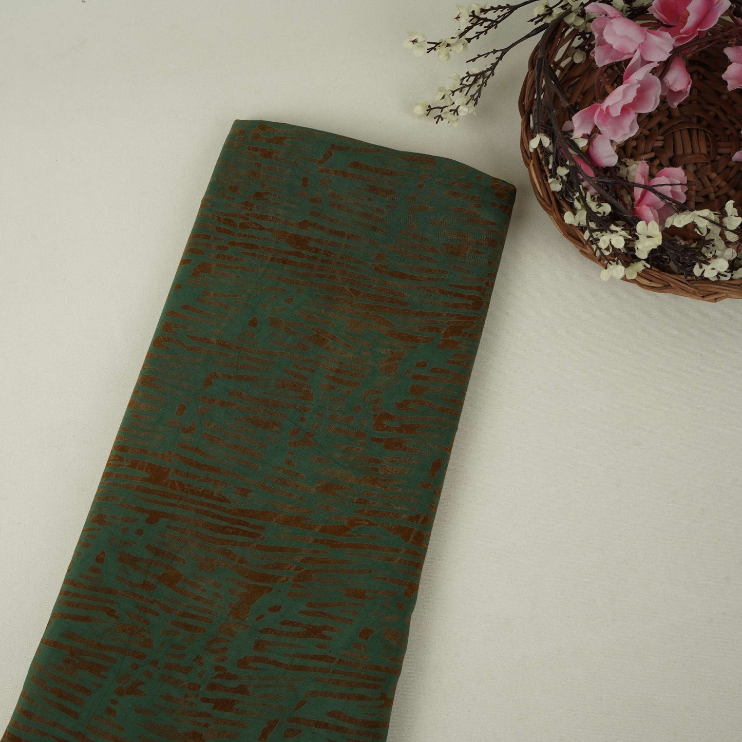 Dark Green Batik Print Modal Satin Fabric EEG-32487