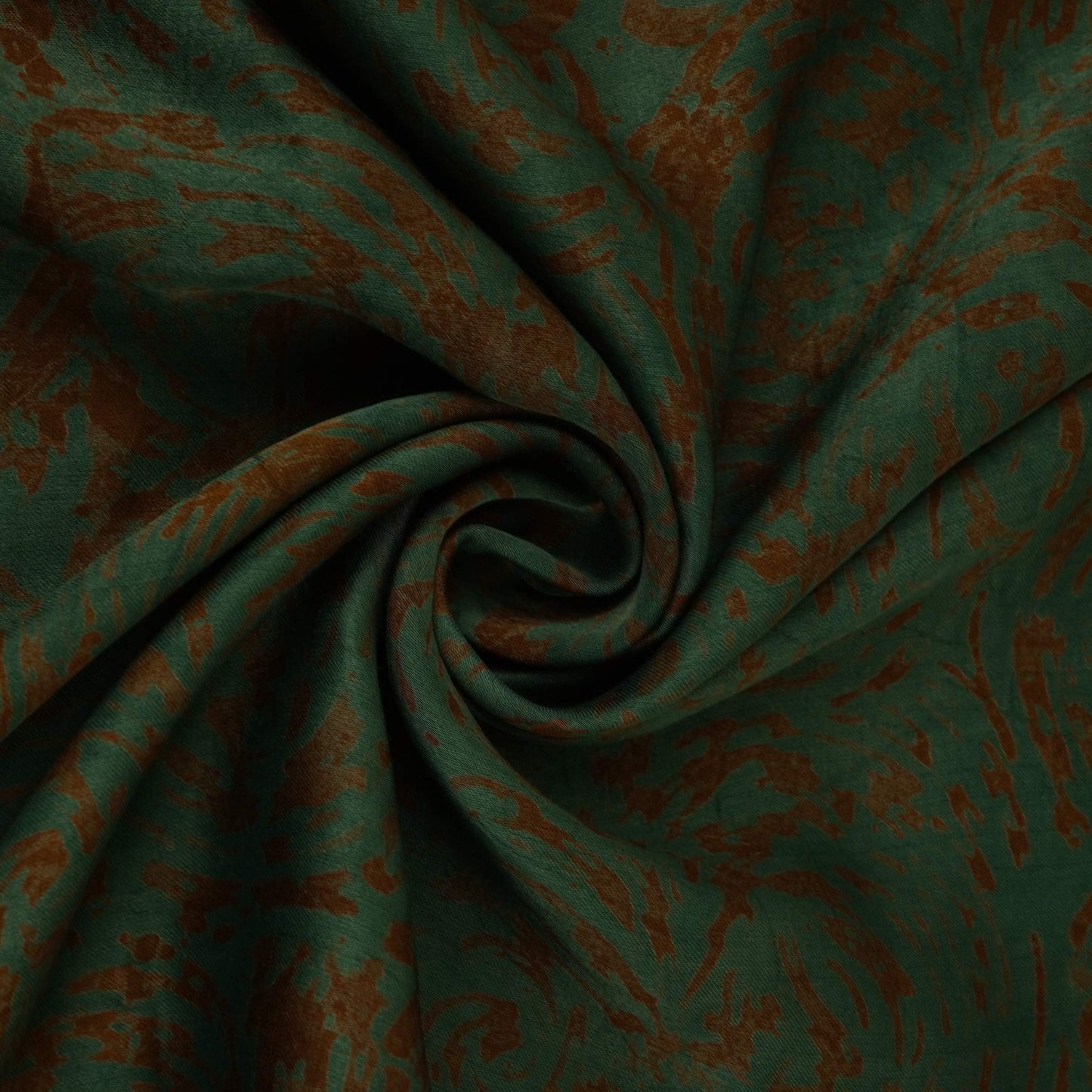 Dark Green Batik Print Modal Satin Fabric EEG-32466