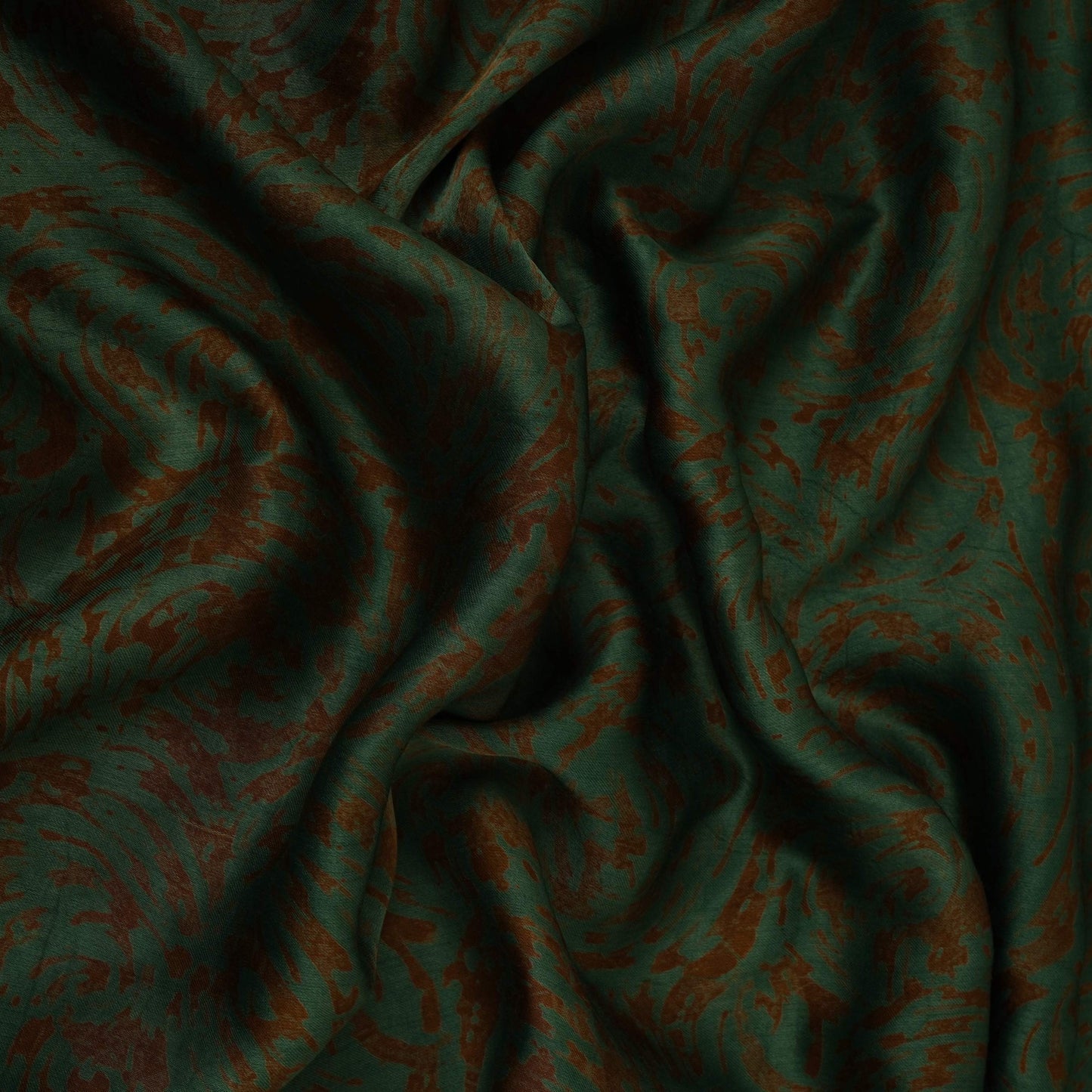 Dark Green Batik Print Modal Satin Fabric EEG-32466