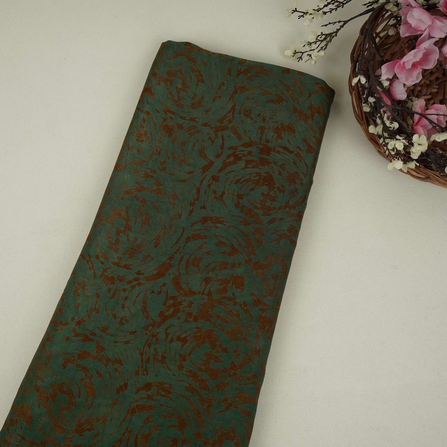 Dark Green Batik Print Modal Satin Fabric EEG-32466