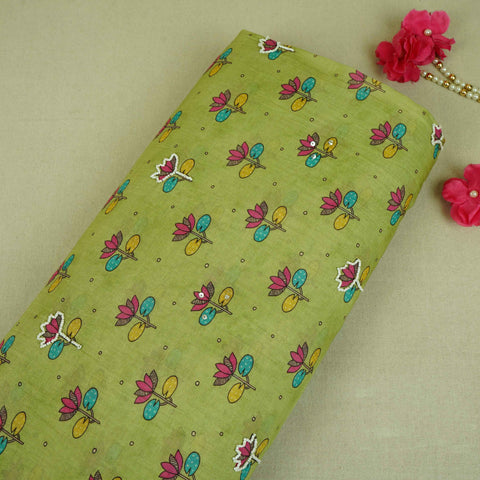 Light Green Floral hand embroidery Mul Chanderi Fabric VF-30641