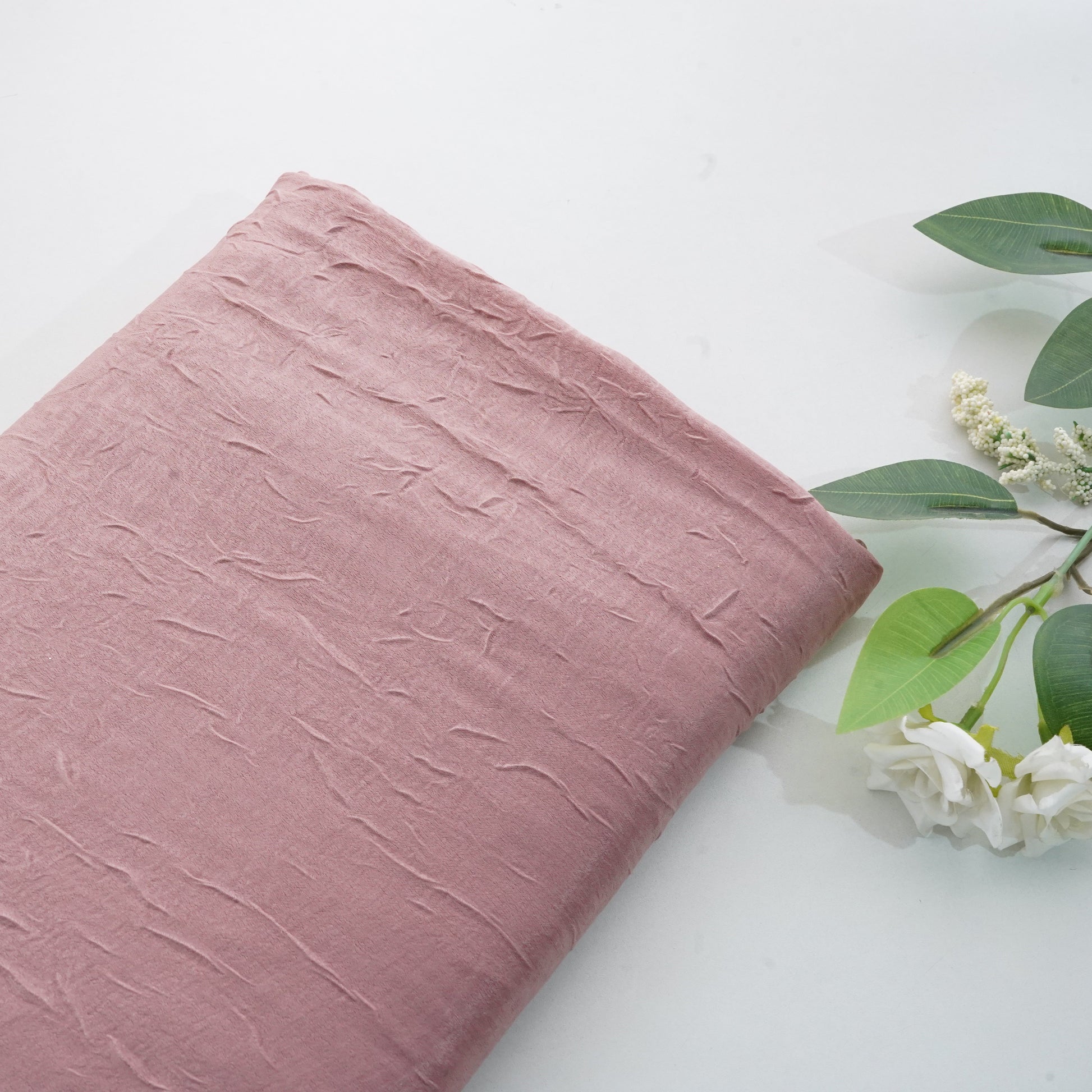 Peach Pink Solid Crushed Chanderi Velvet Fabric 13284