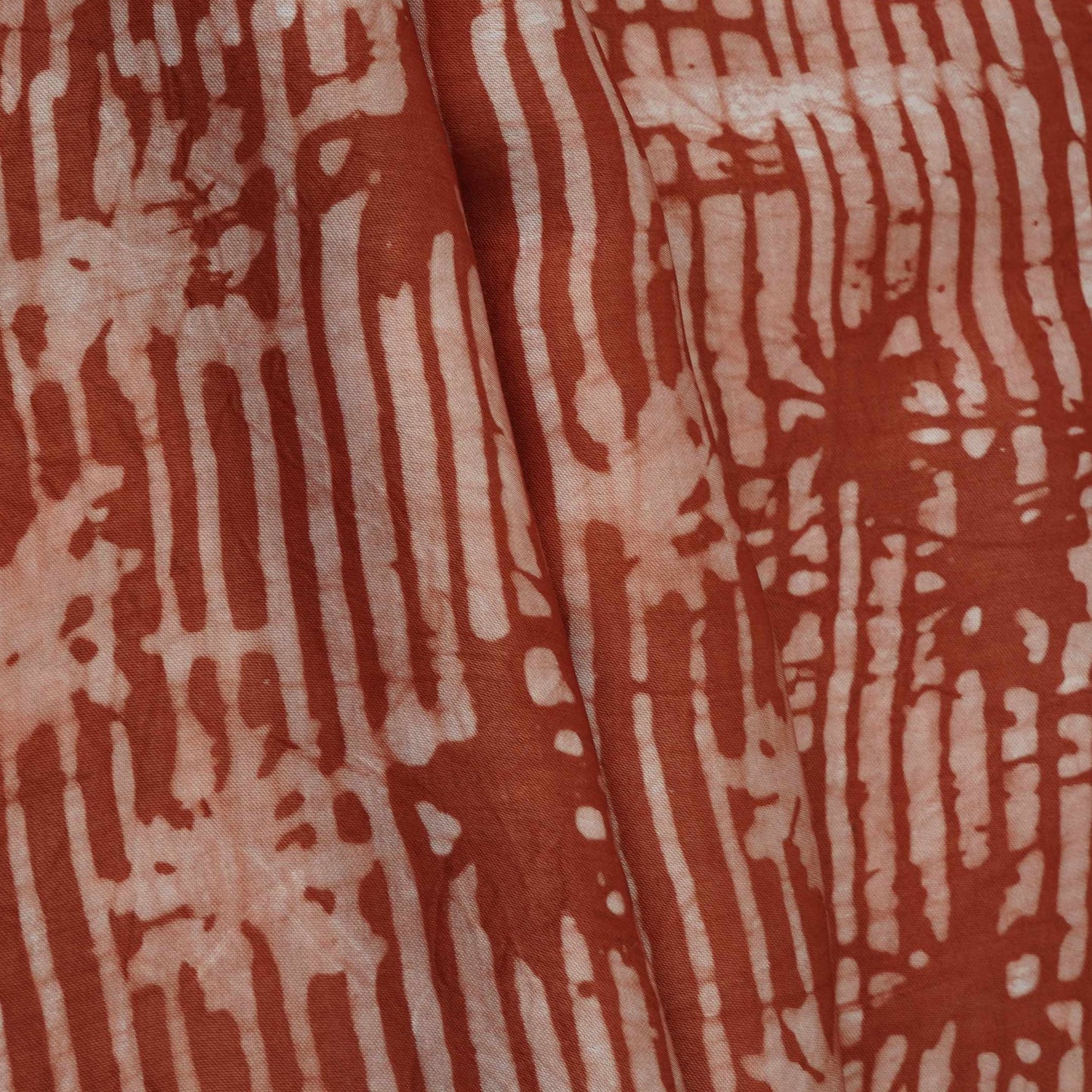 Rust Brown Abstract Batik Print Modal Satin Fabric EEG-32471