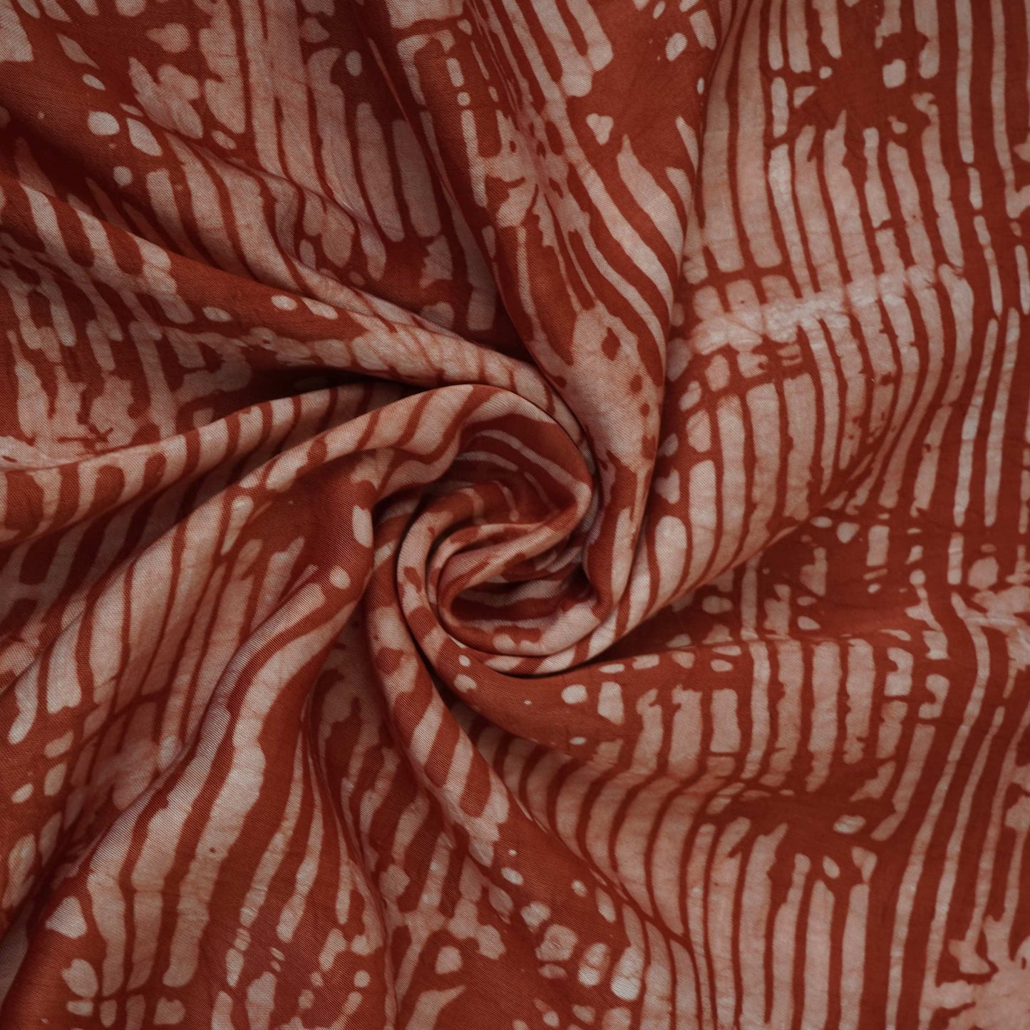 Rust Brown Abstract Batik Print Modal Satin Fabric EEG-32471