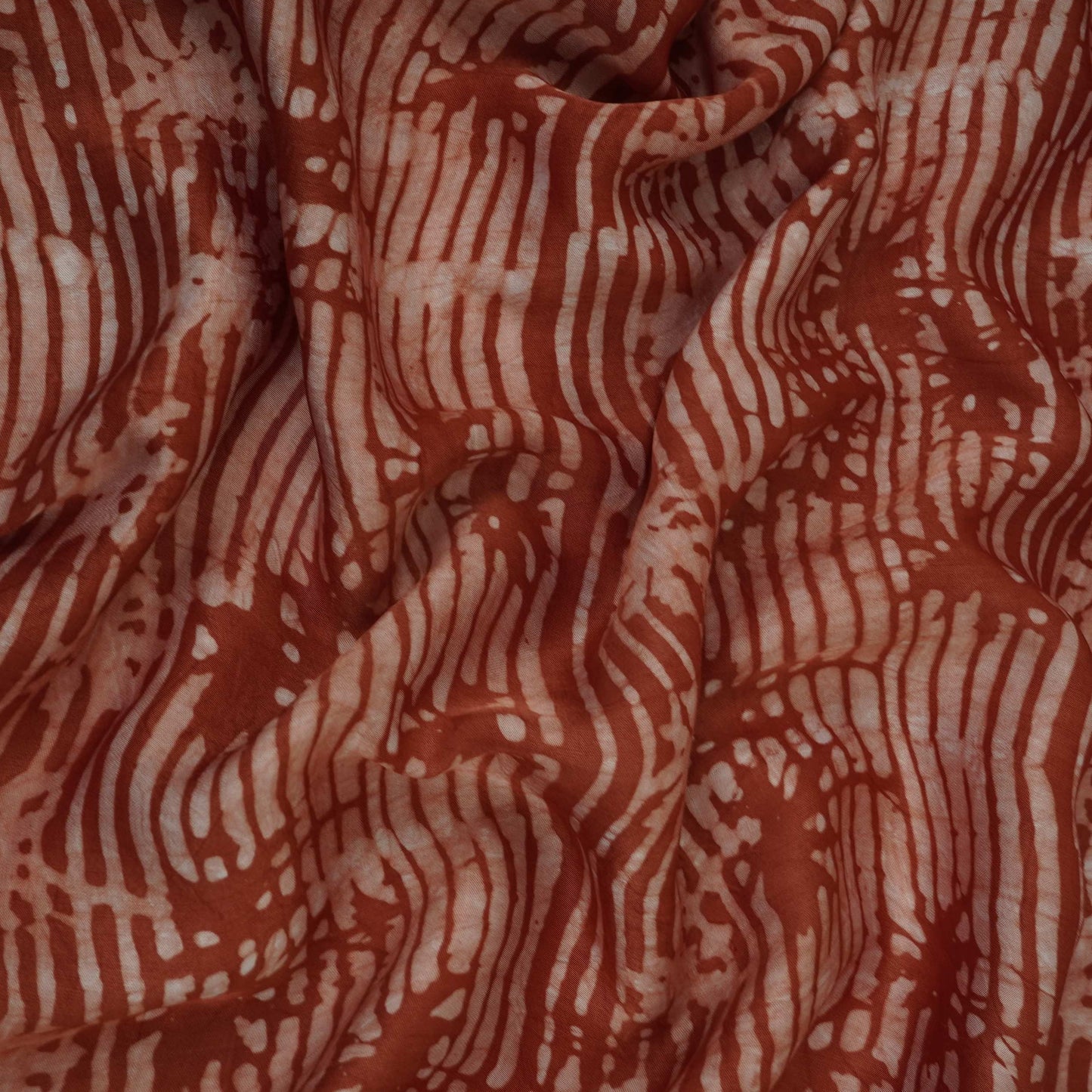 Rust Brown Abstract Batik Print Modal Satin Fabric EEG-32471
