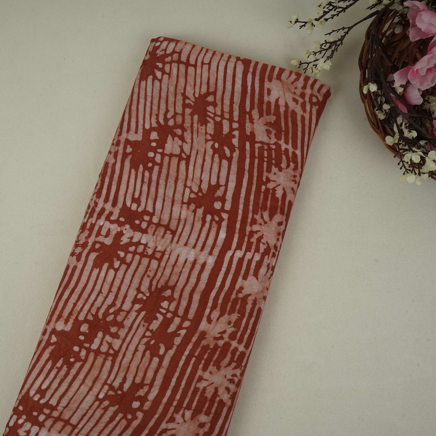 Rust Brown Abstract Batik Print Modal Satin Fabric EEG-32471