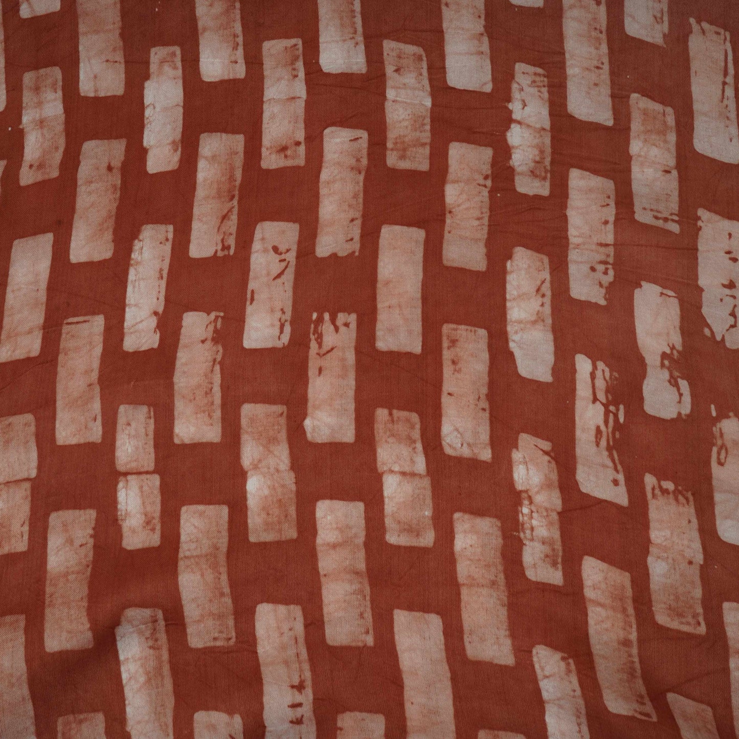 Rust Brown Handblock Batik Print Modal Satin Fabric EEG-32472