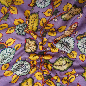 Dusty Lavender Kalamkari Print Pure 70gm Chanderi Fabric VF-30891 - TradeUNO