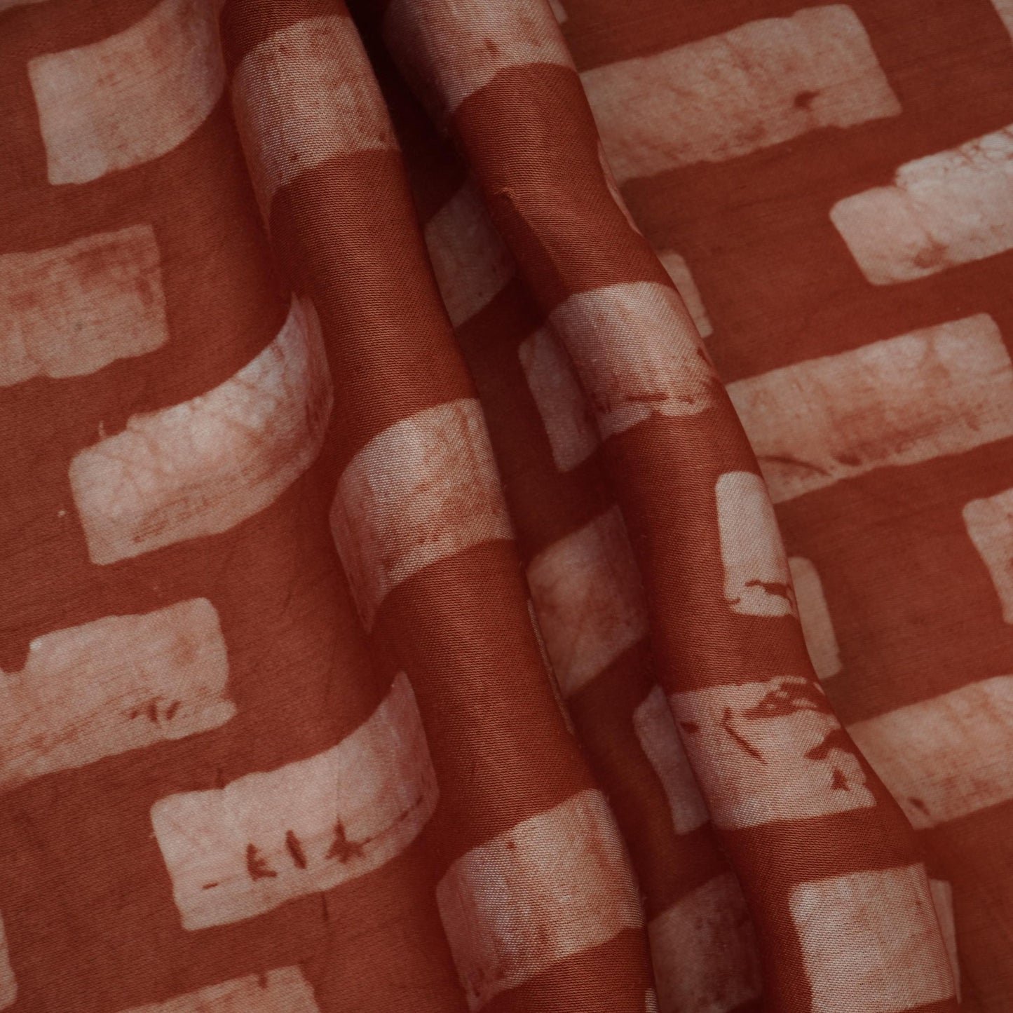 Rust Brown Handblock Batik Print Modal Satin Fabric EEG-32472