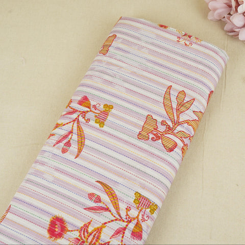 Blue Stripes Floral Kantha Cotton Fabric MT-29381