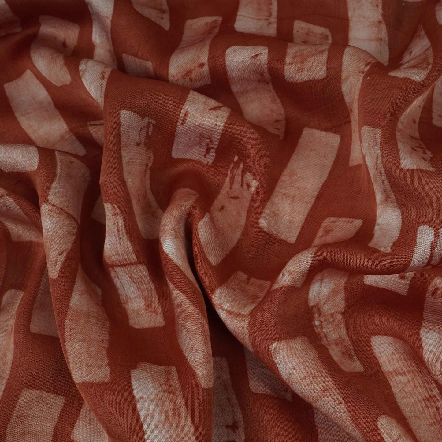 Rust Brown Handblock Batik Print Modal Satin Fabric EEG-32472