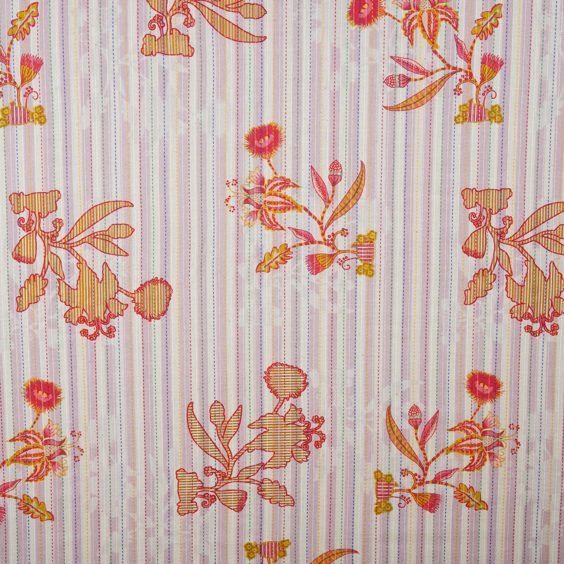 Blue Stripes Floral Kantha Cotton Fabric MT-29381