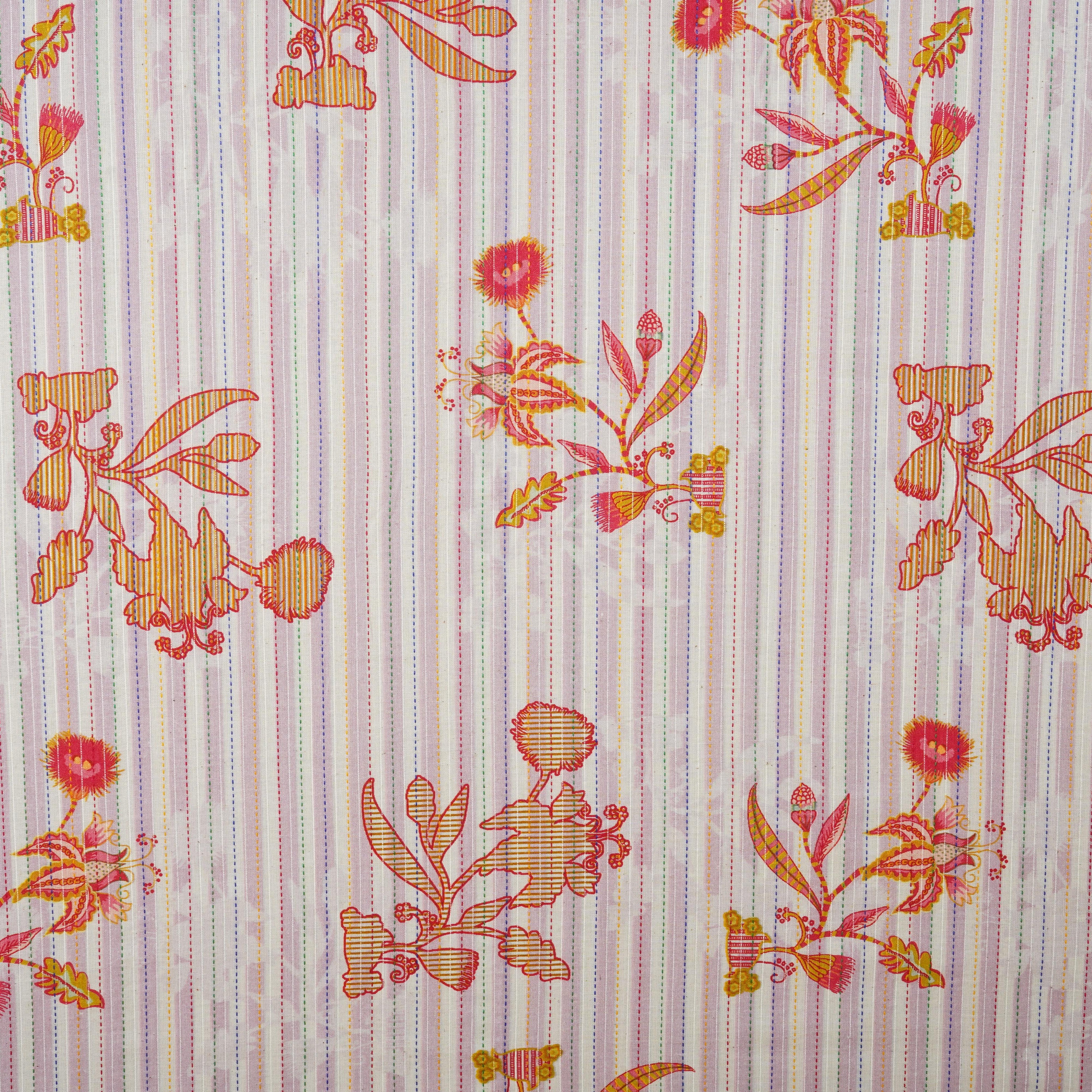Blue Stripes Floral Kantha Cotton Fabric MT-29381