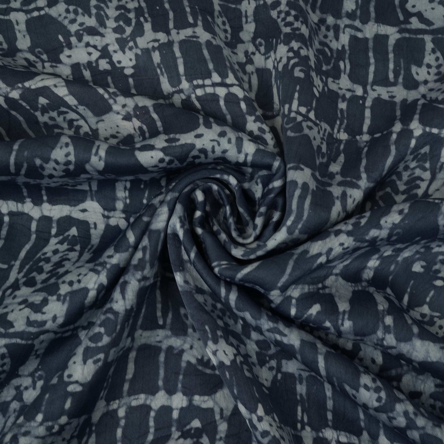Indigo Blue Batik Print Modal Satin Fabric EEG-32485