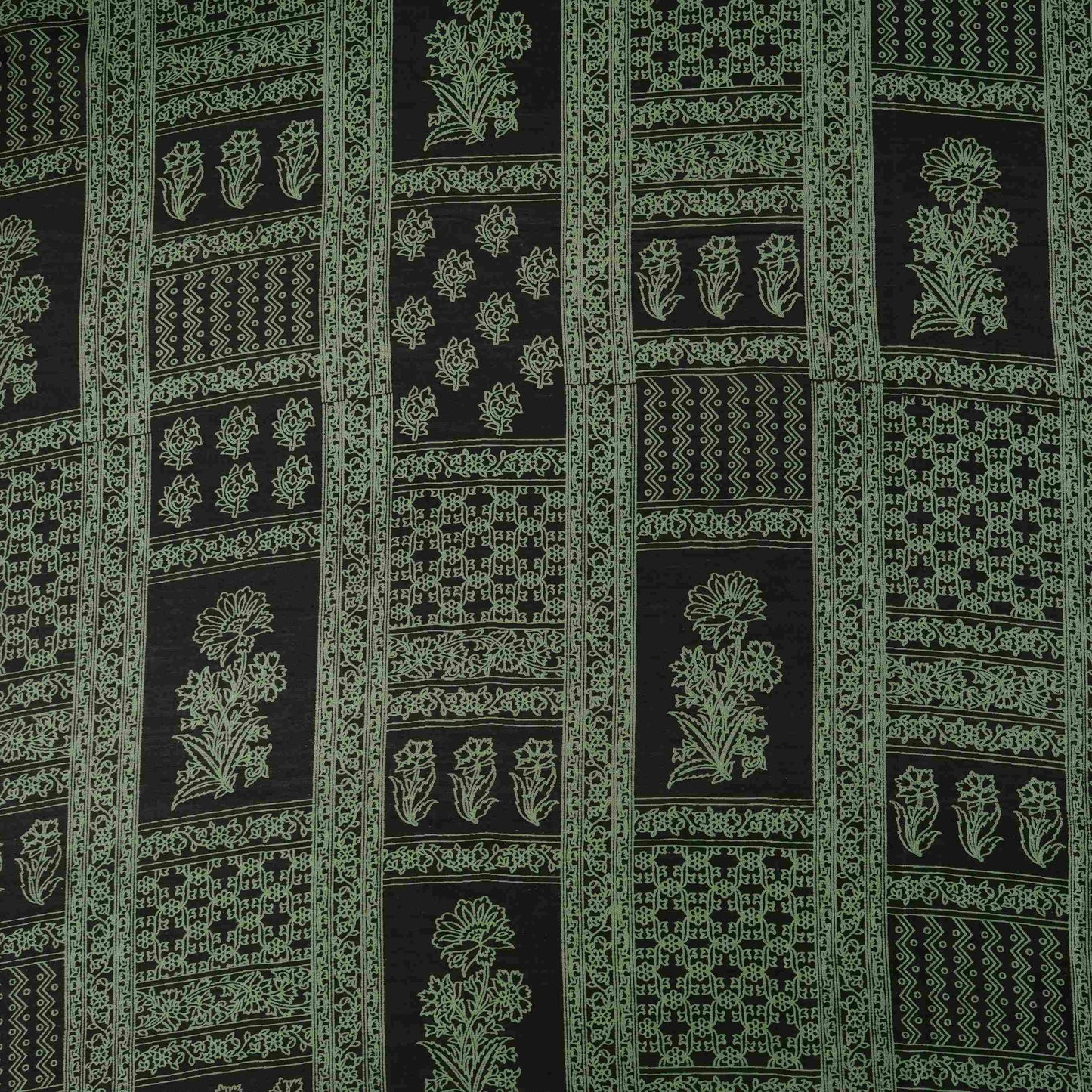 Black Mughal Print Pure 70gm Chanderi Fabric SN-30521