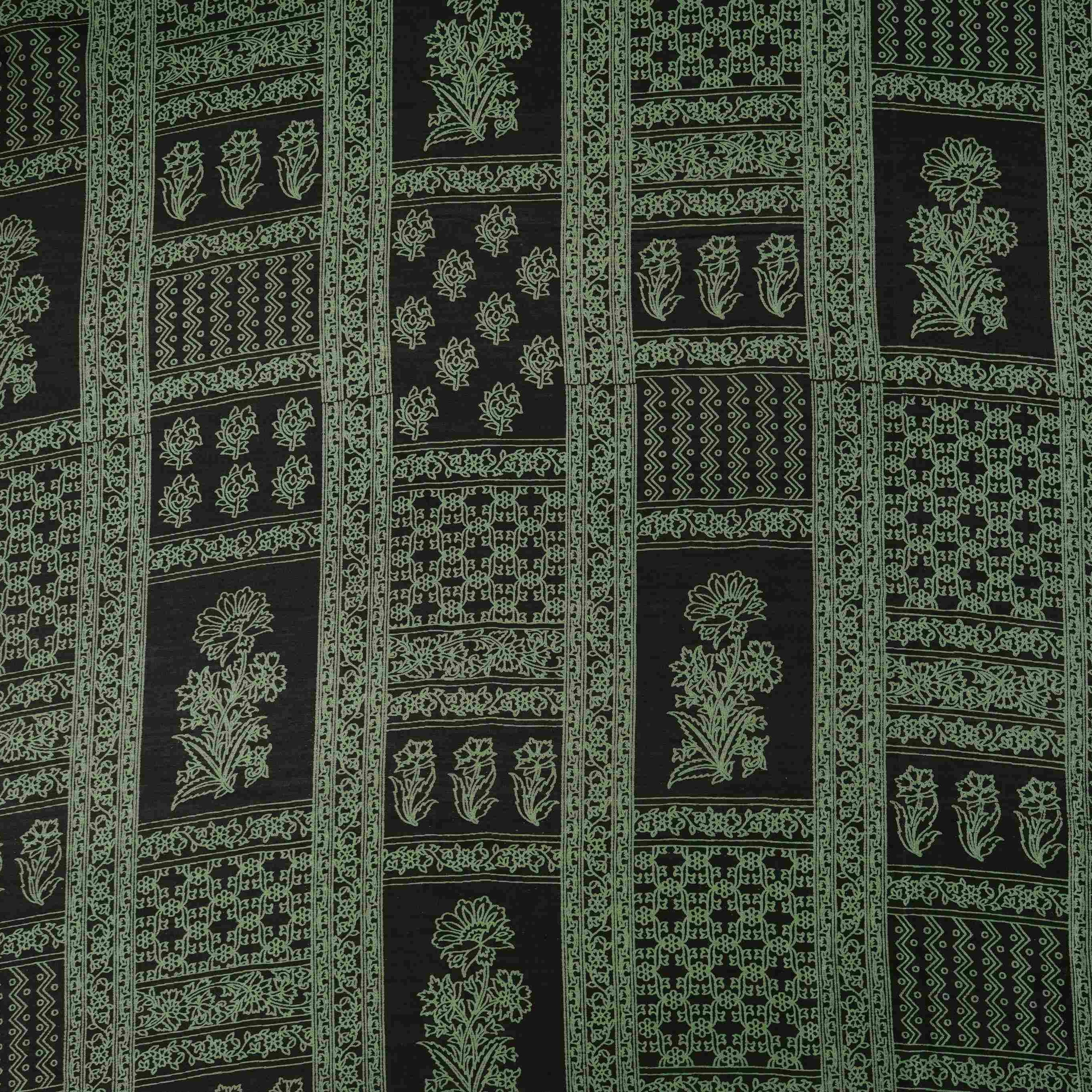 Black Mughal Print Pure 70gm Chanderi Fabric SN-30521 - TradeUNO