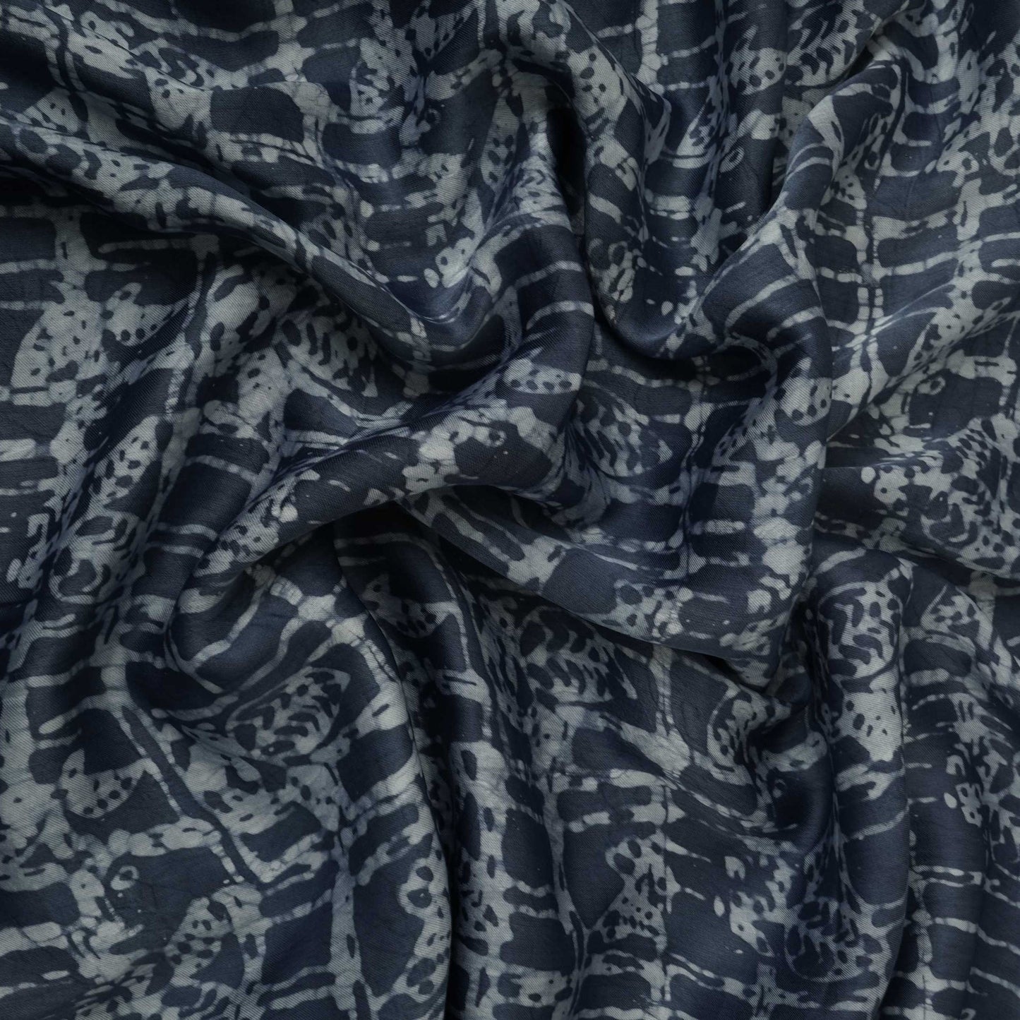 Indigo Blue Batik Print Modal Satin Fabric EEG-32485