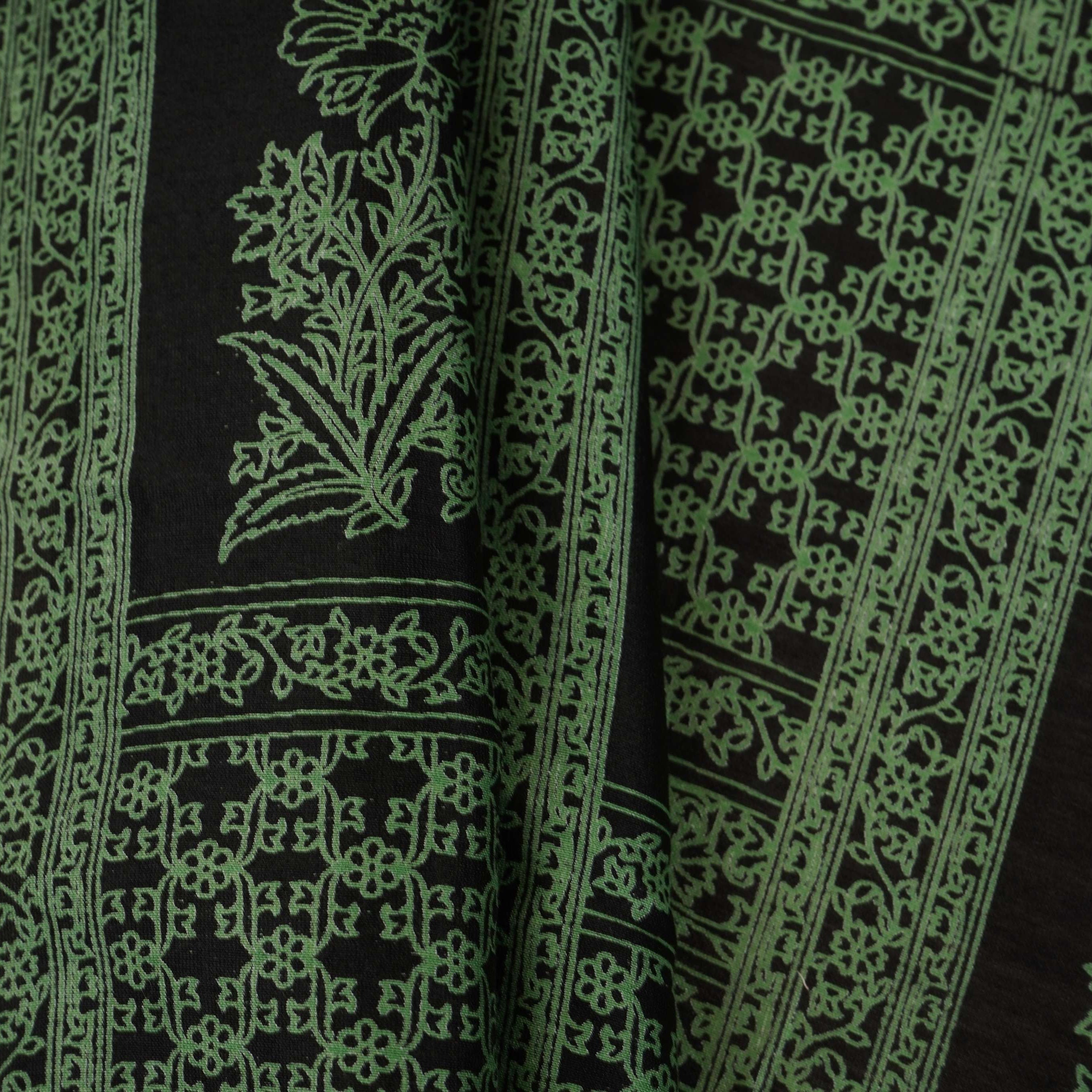 Black Mughal Print Pure 70gm Chanderi Fabric SN-30521 - TradeUNO