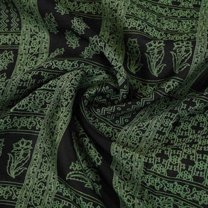 Black Mughal Print Pure 70gm Chanderi Fabric SN-30521 - TradeUNO