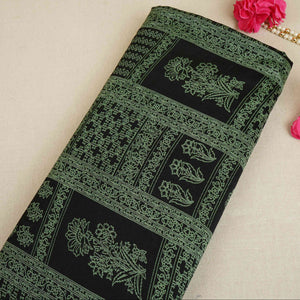 Black Mughal Print Pure 70gm Chanderi Fabric SN-30521 - TradeUNO