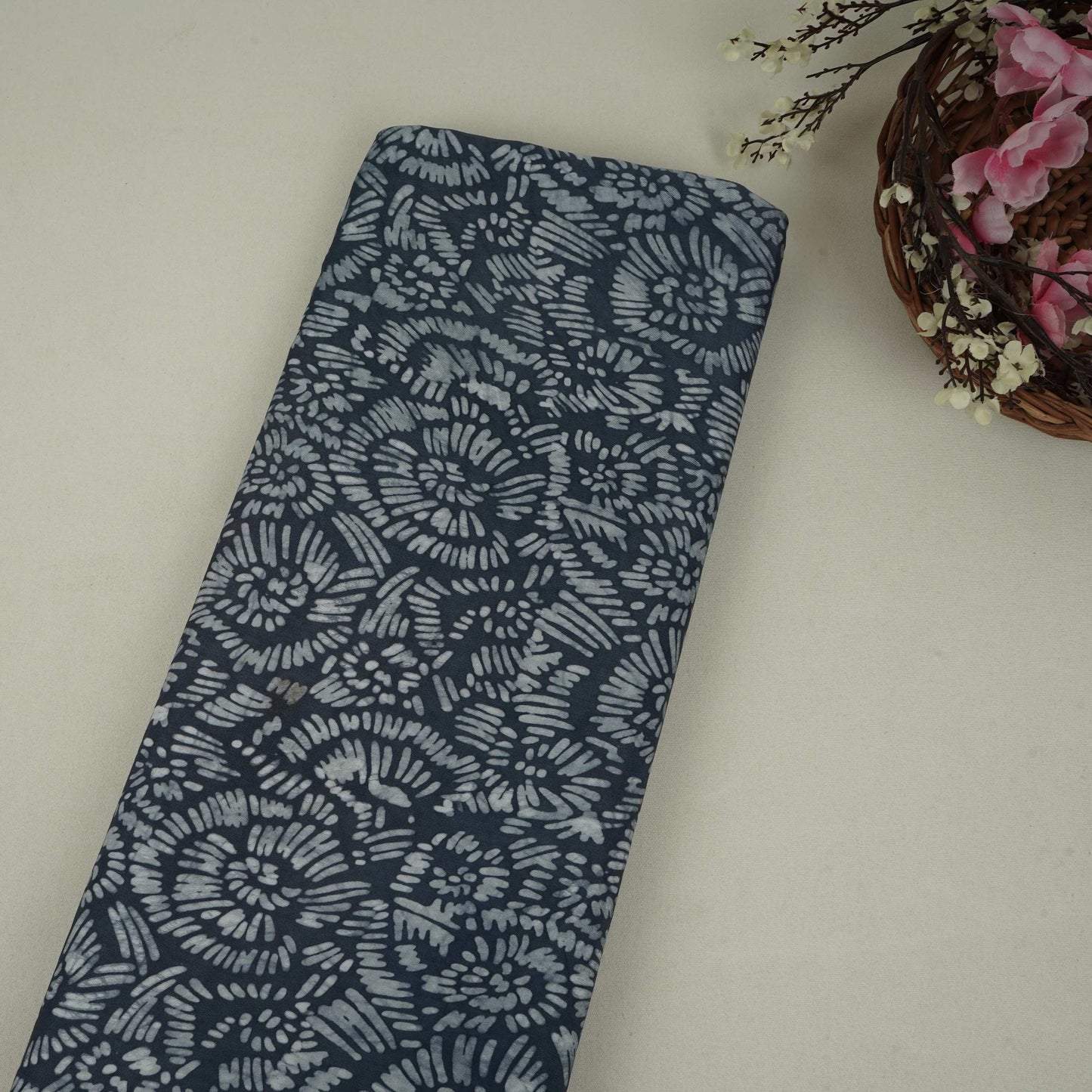 Indigo Blue Batik Print Modal Satin Fabric EEG-32463