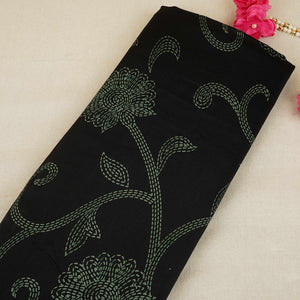 Black Floral Print Pure 70gm Chanderi Fabric SN-30522 - TradeUNO