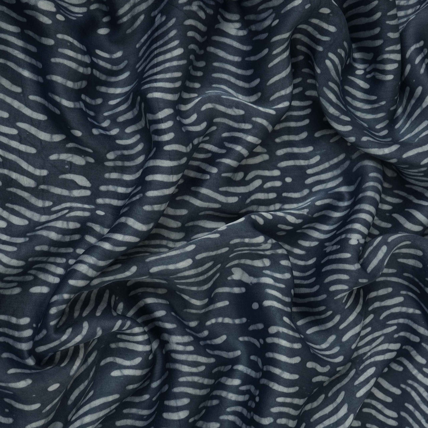 Indigo Abstract Batik Print Modal Satin Fabric EEG-32491
