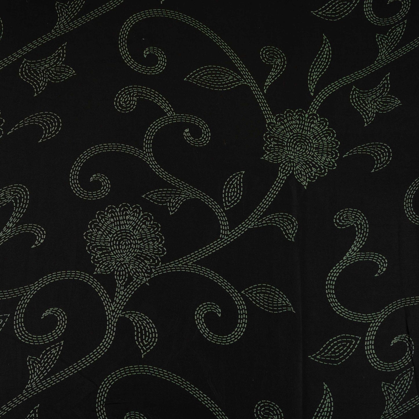 Black Floral Print Pure 70gm Chanderi Fabric SN-30522