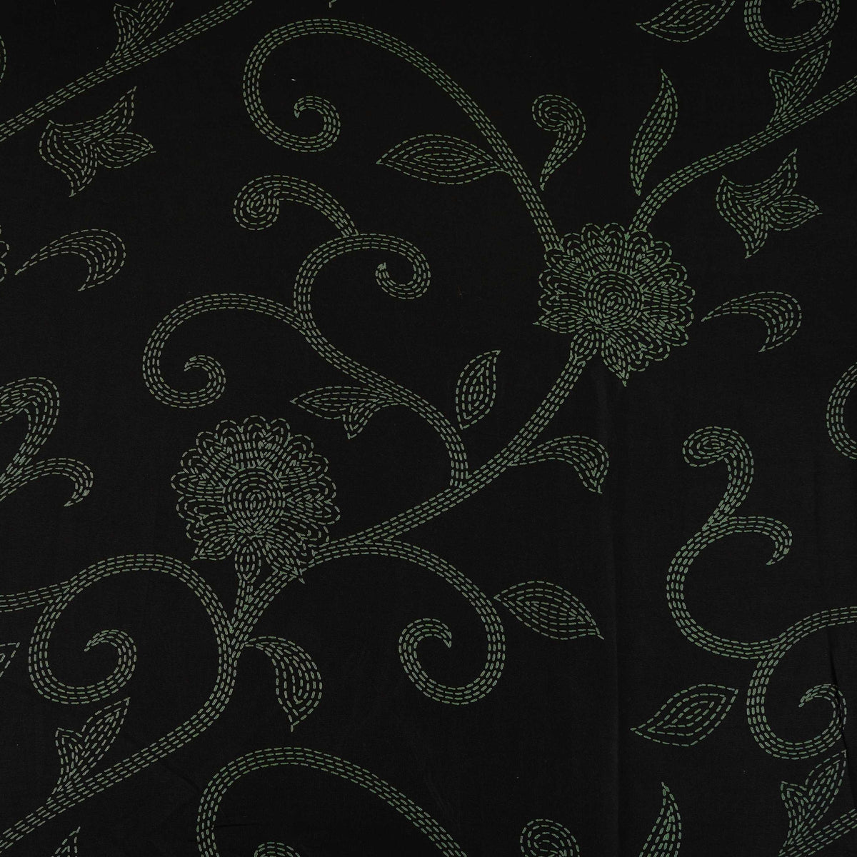 Black Floral Print Pure 70gm Chanderi Fabric SN-30522 - TradeUNO