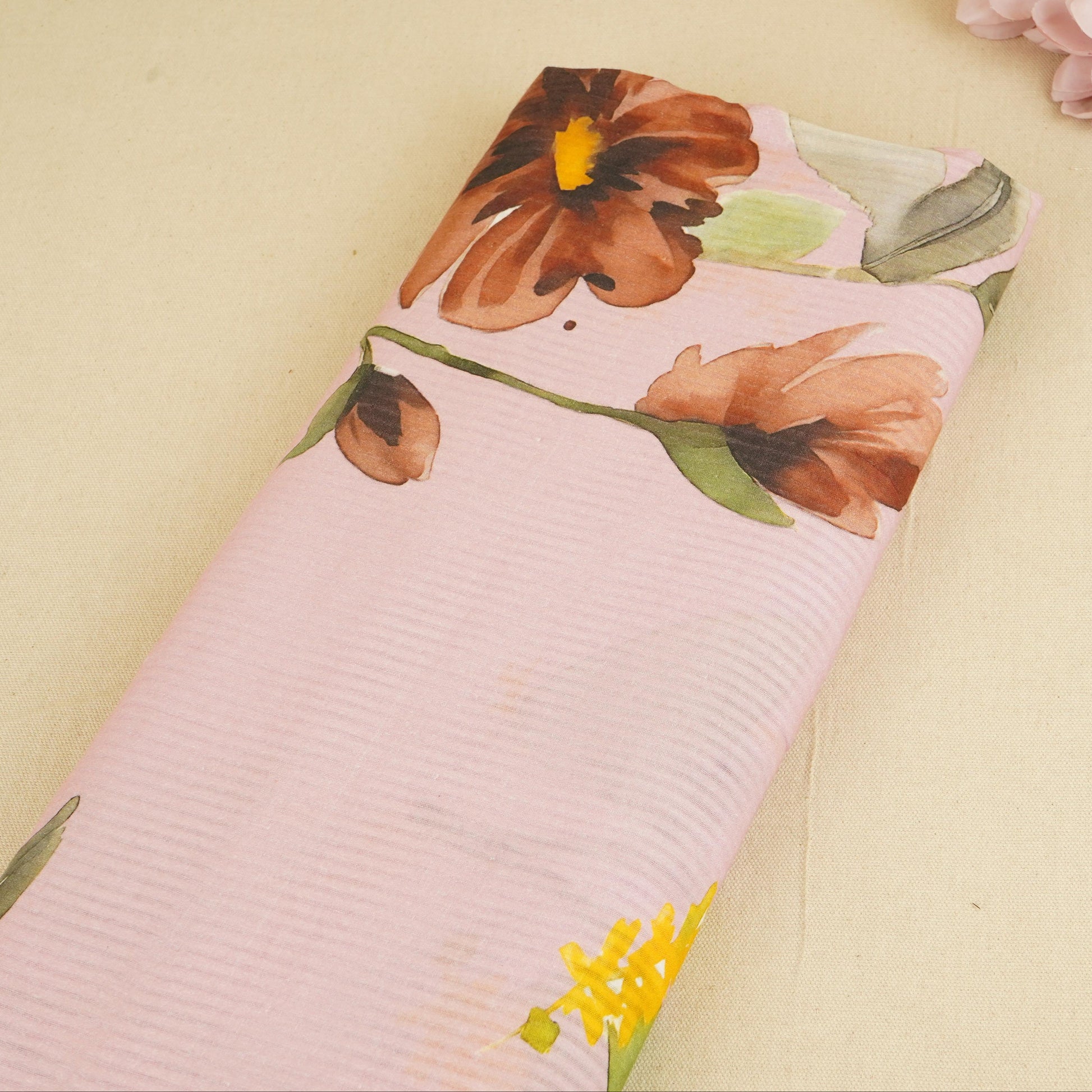 Baby Pink Floral Print Cotton Fabric MT-29385