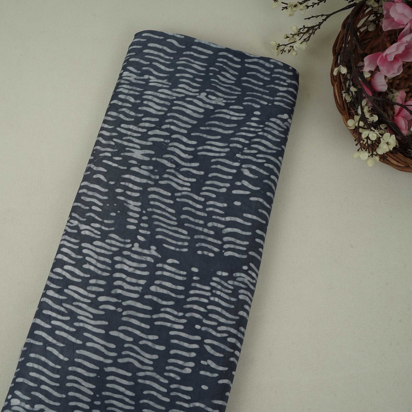 Indigo Abstract Batik Print Modal Satin Fabric EEG-32491