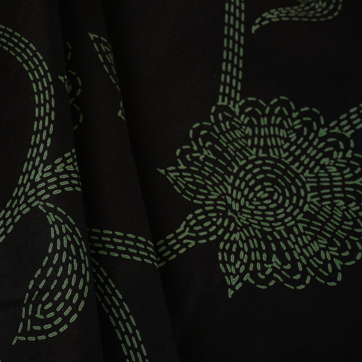 Black Floral Print Pure 70gm Chanderi Fabric SN-30522 - TradeUNO