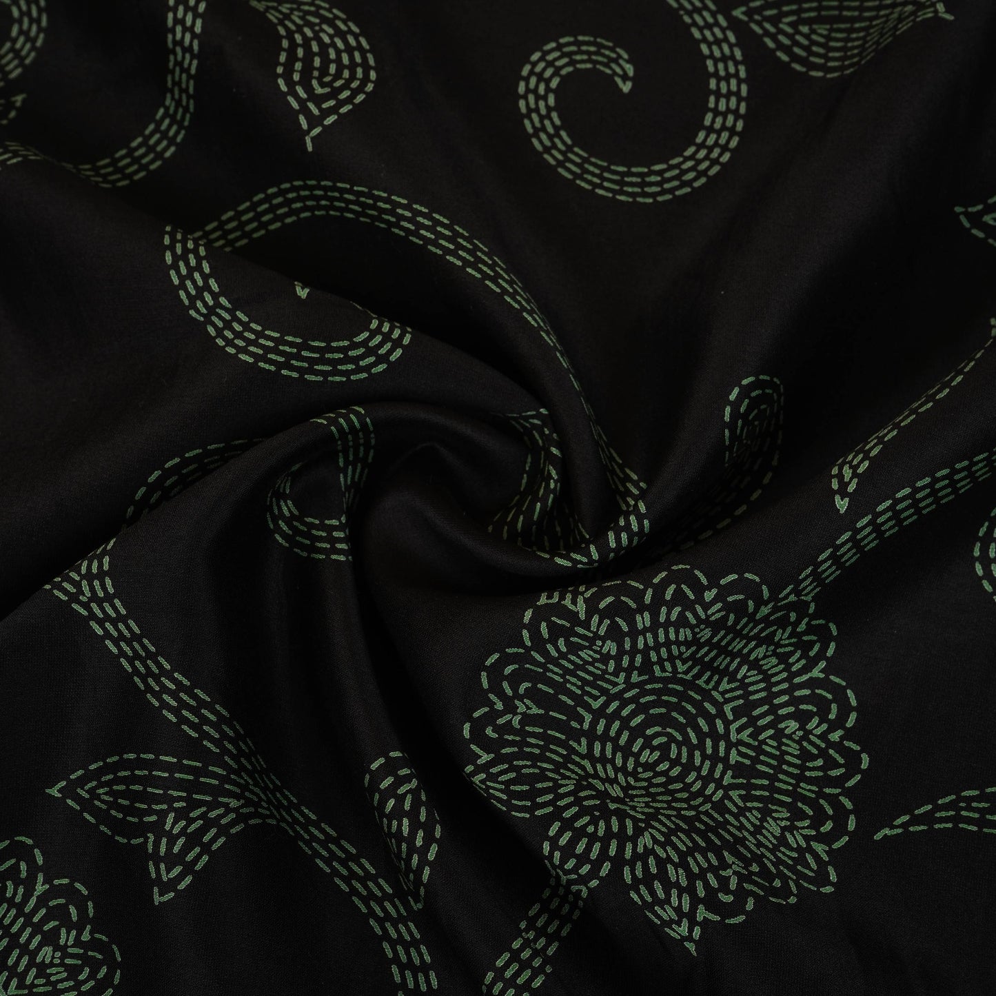 Black Floral Print Pure 70gm Chanderi Fabric SN-30522