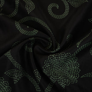 Black Floral Print Pure 70gm Chanderi Fabric SN-30522 - TradeUNO