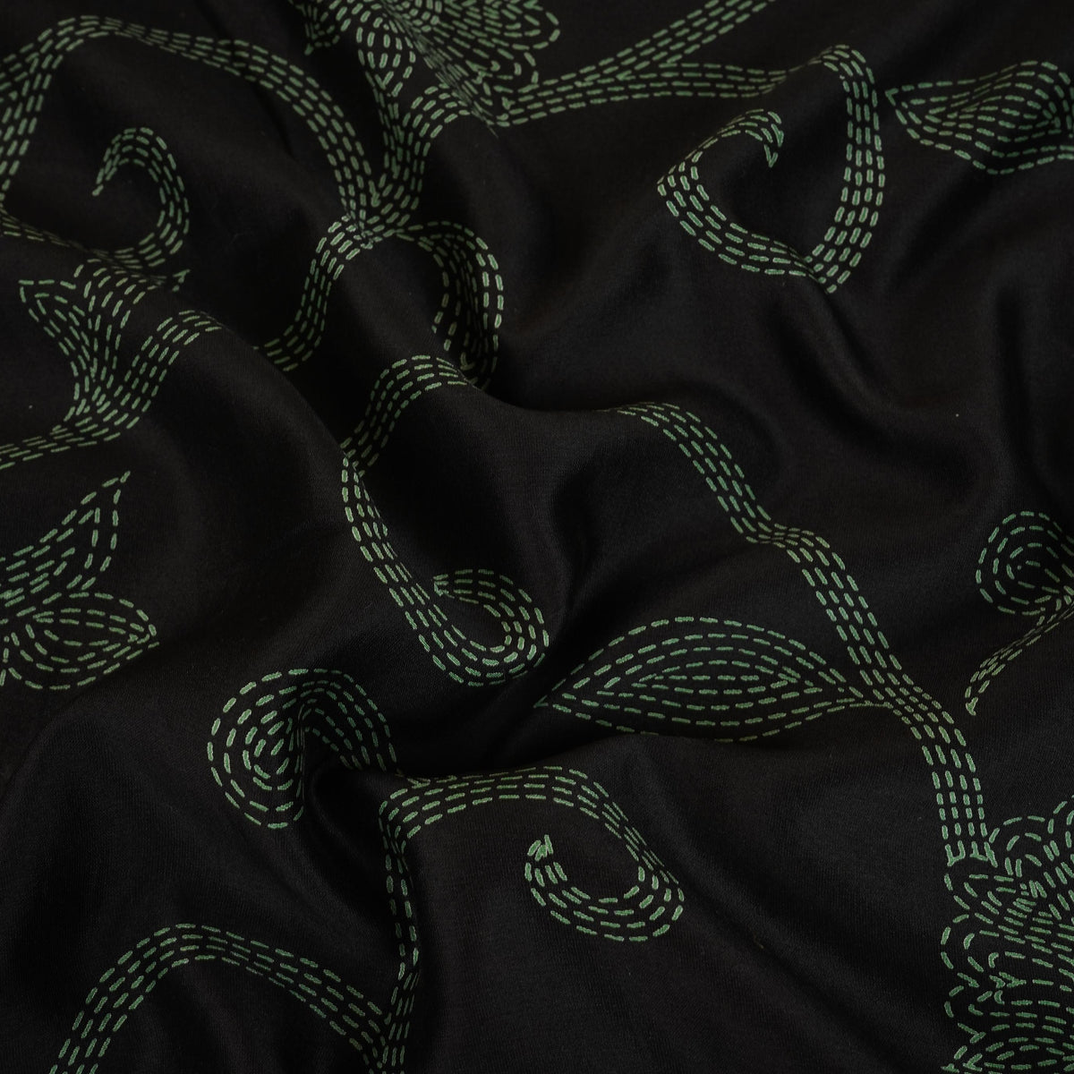 Black Floral Print Pure 70gm Chanderi Fabric SN-30522 - TradeUNO